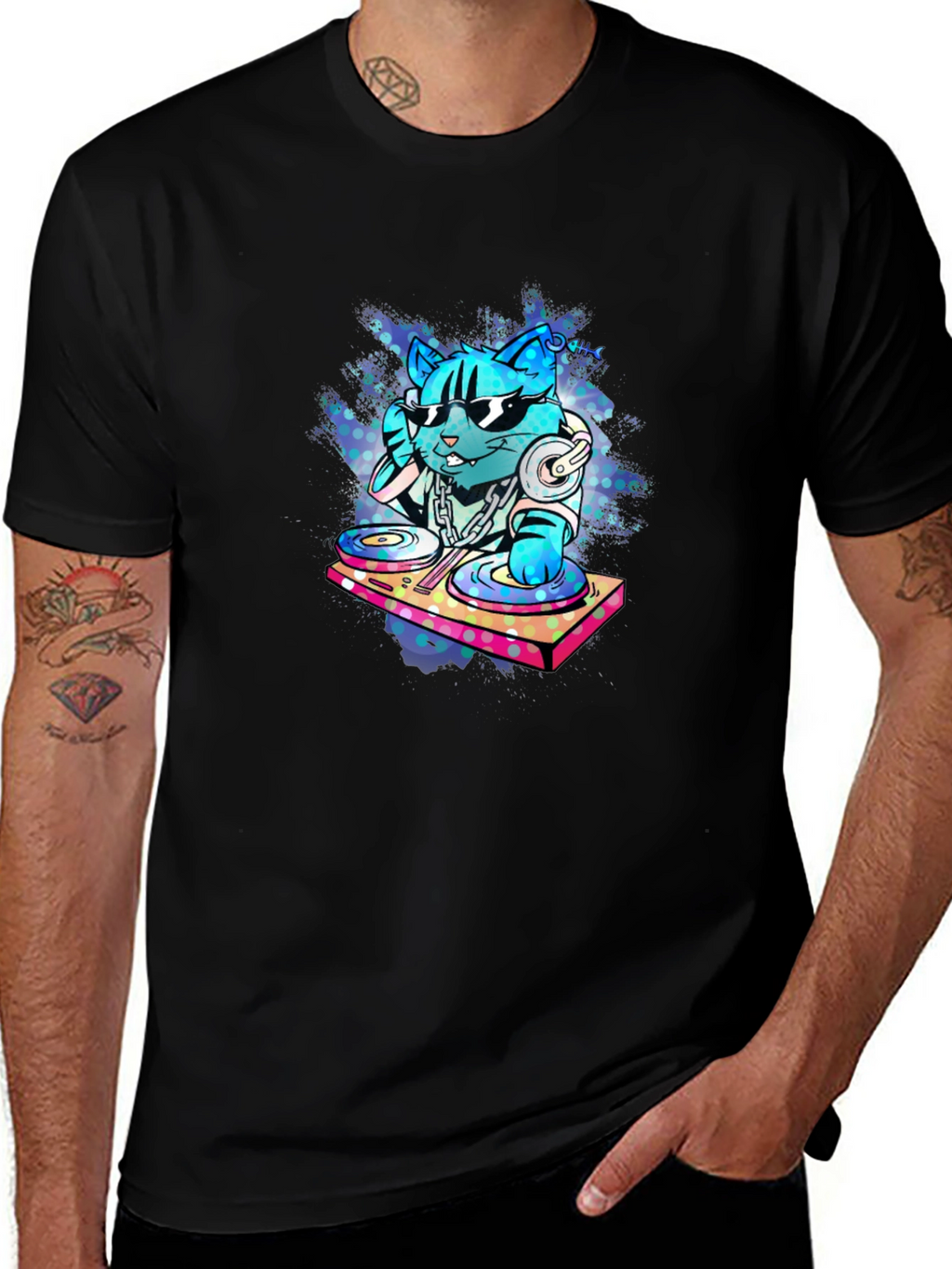 DJ Cat Graphic Tee - Cool & Unique Design