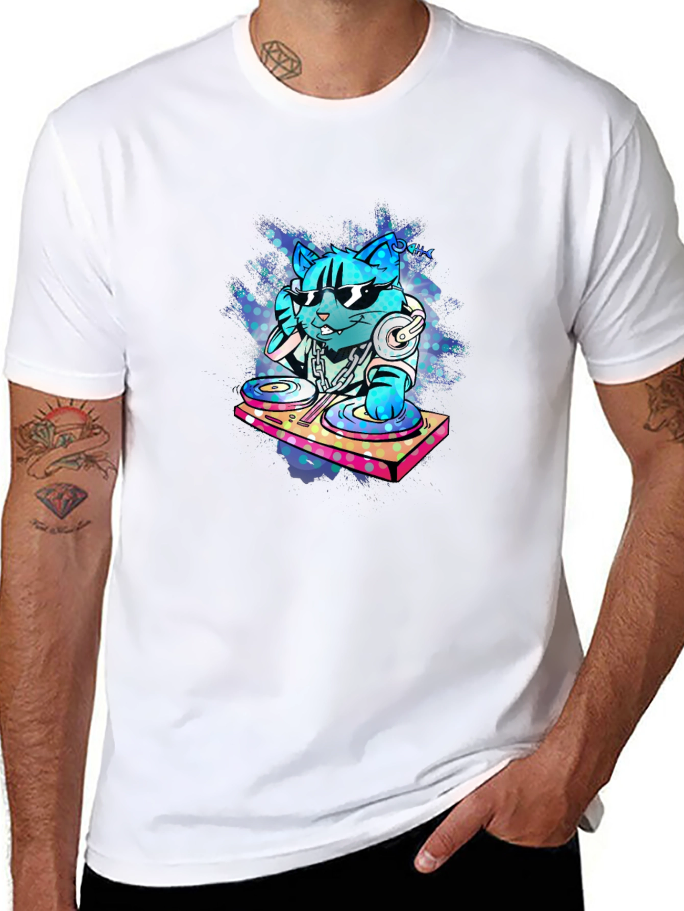 DJ Cat Graphic Tee - Cool & Unique Design