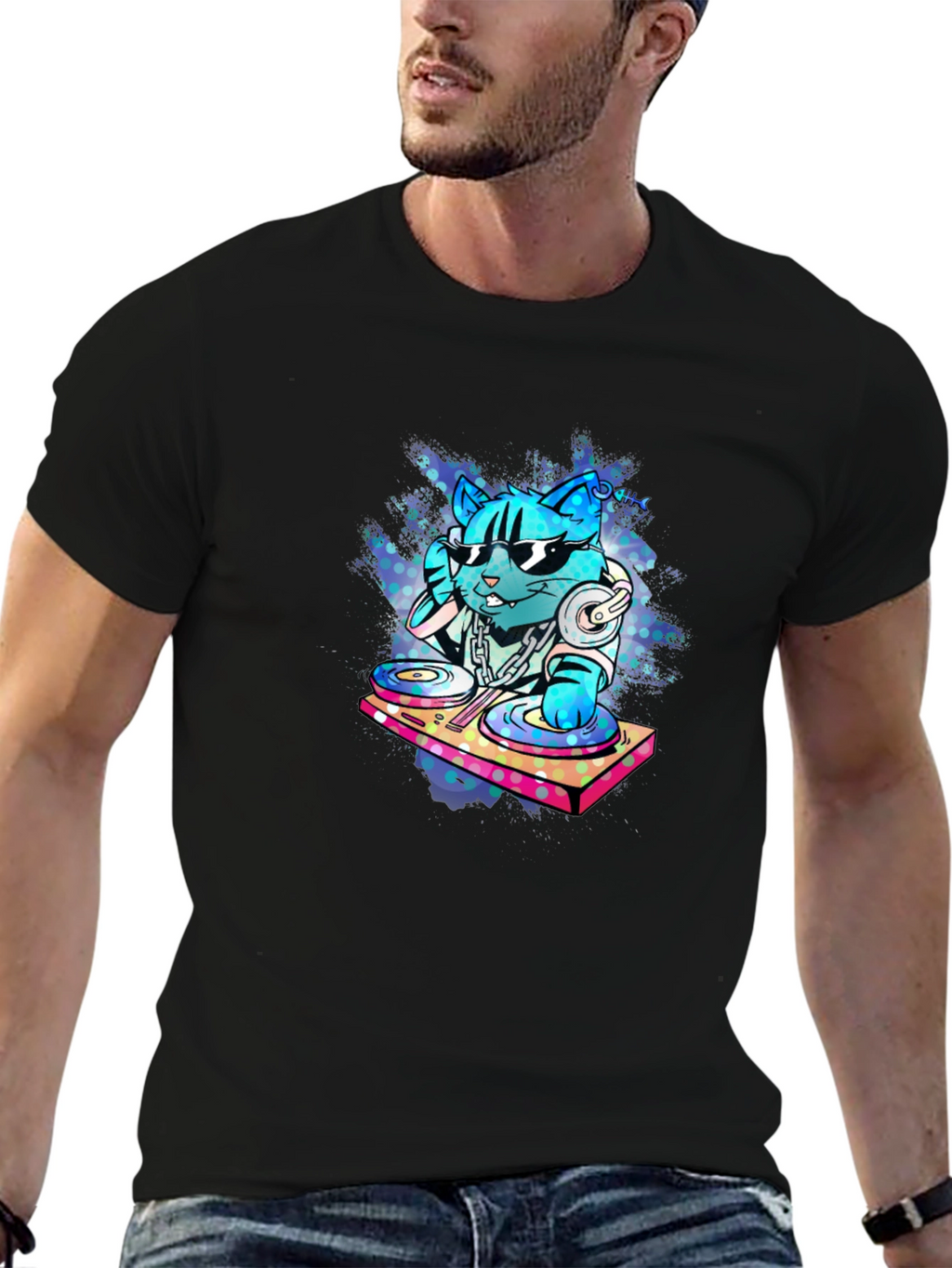 DJ Cat Graphic Tee - Cool & Unique Design