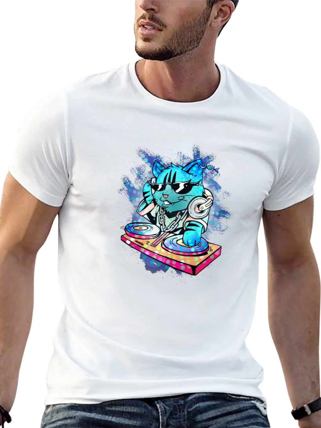 DJ Cat Graphic Tee - Cool & Unique Design