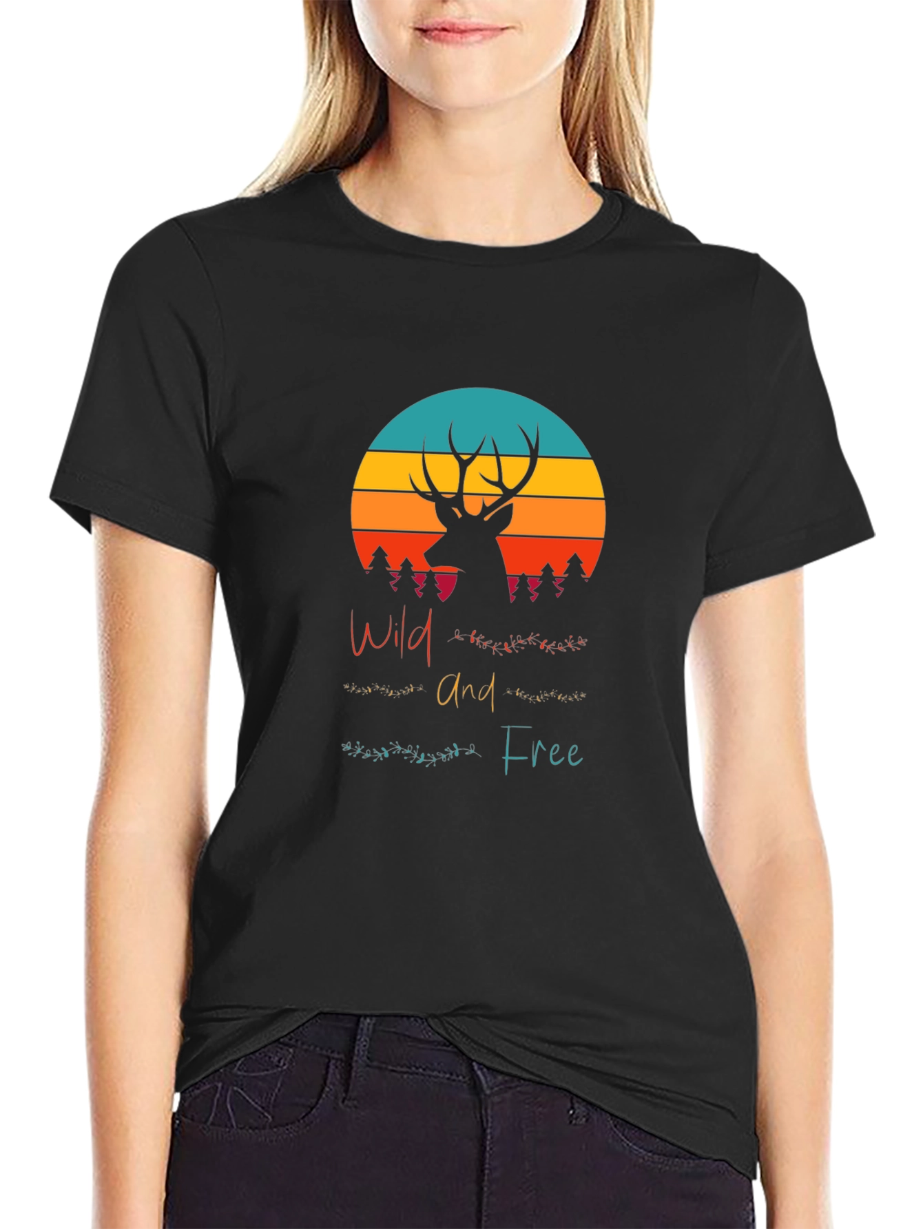 Wild and Free Deer Graphic Tee - Black