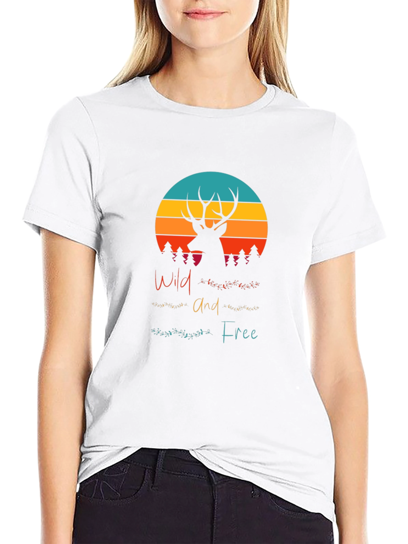 Wild and Free Deer Graphic Tee - Black