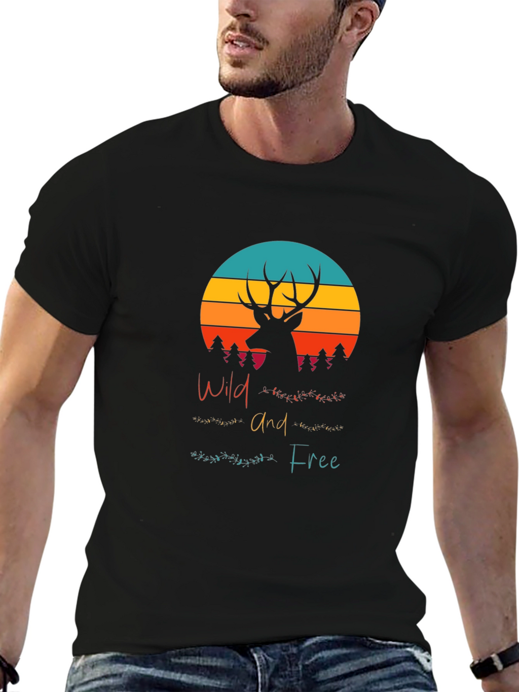 Wild and Free Deer Graphic Tee - Black