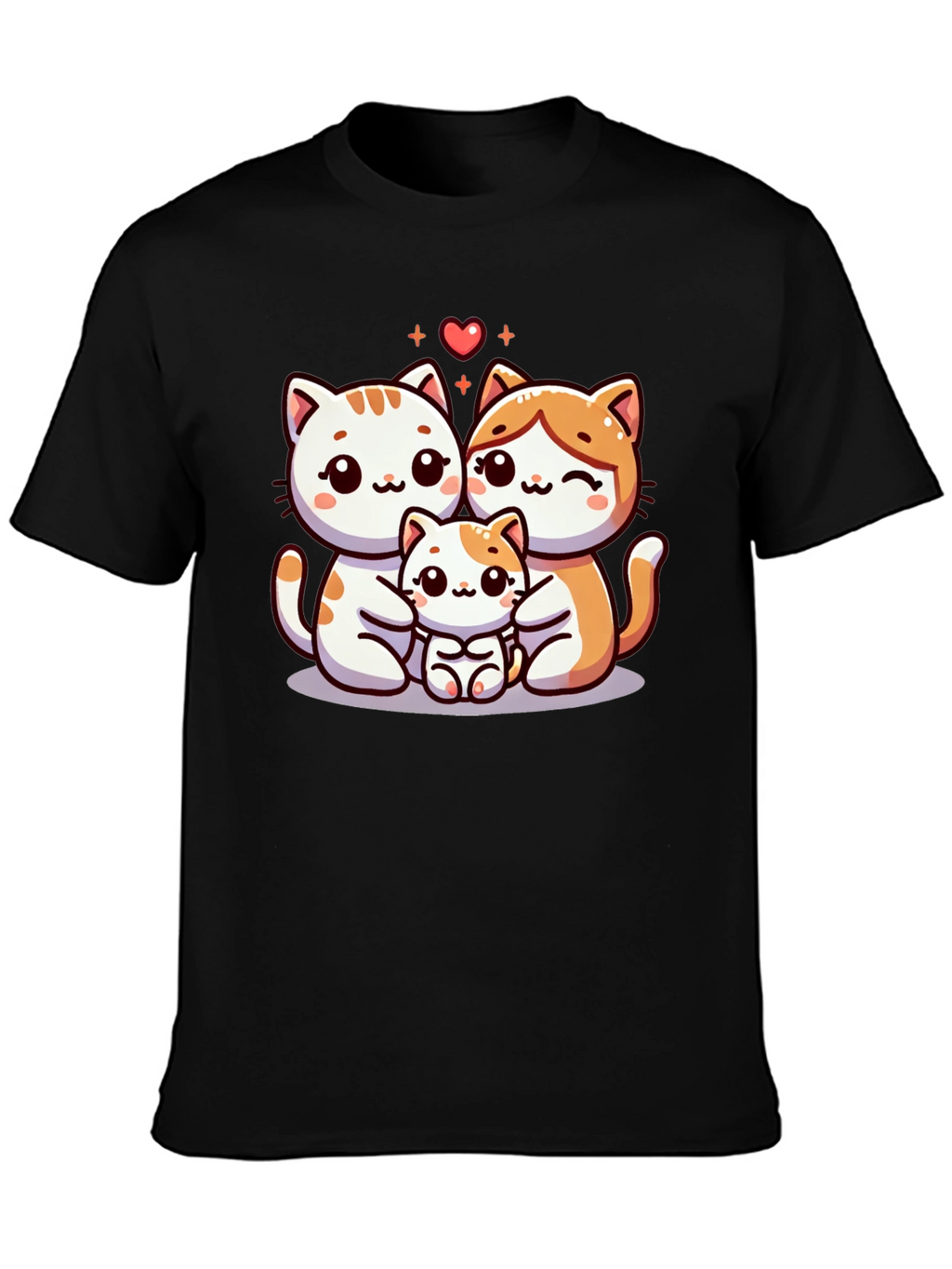 Cute Cat Family Graphic Tee - Black