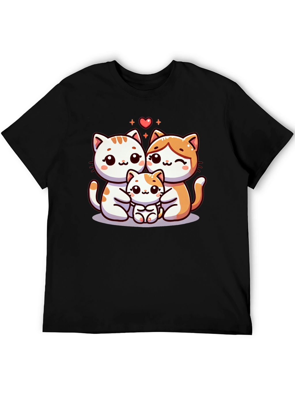 Cute Cat Family Graphic Tee - Black