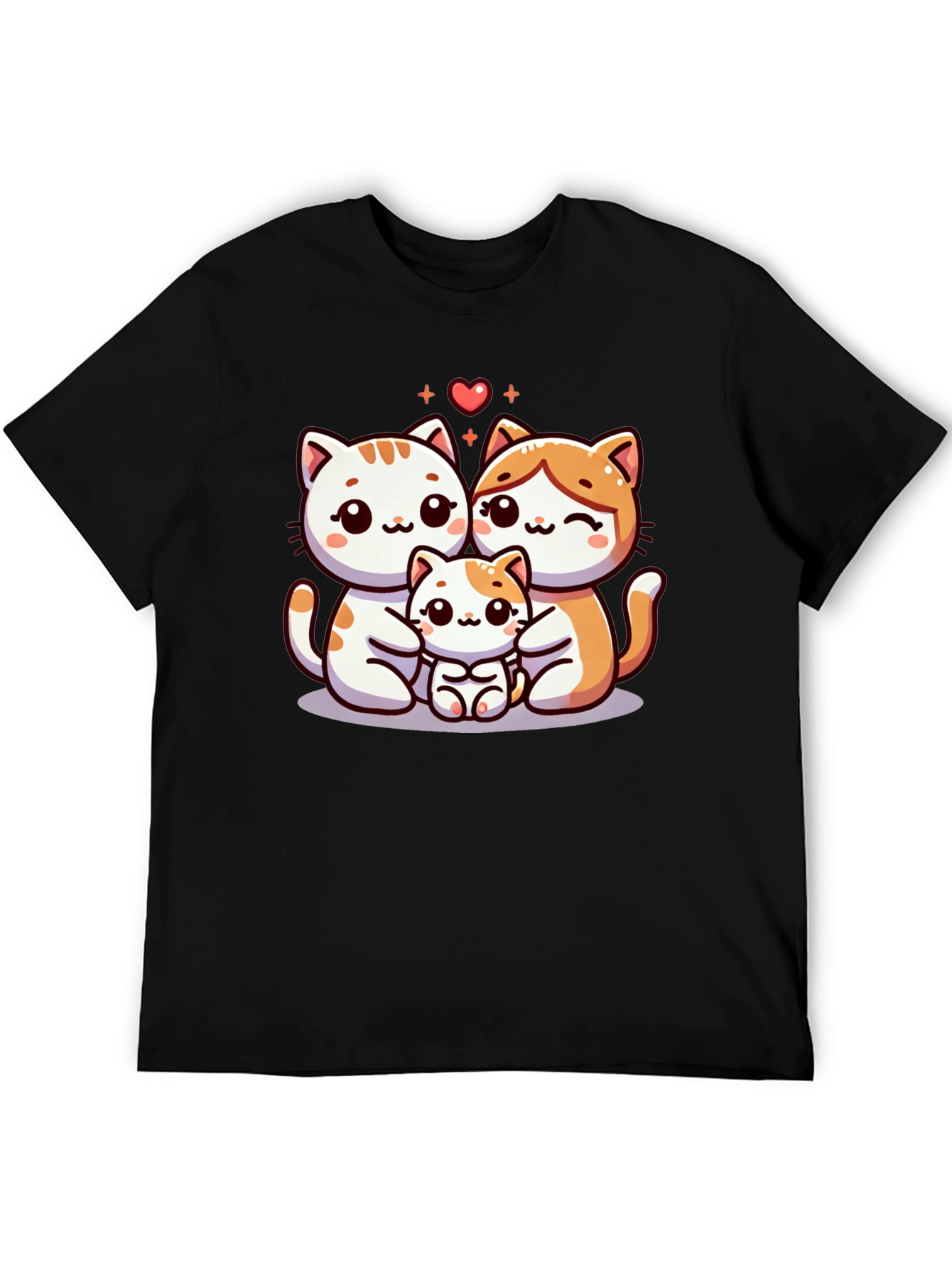 Cute Cat Family Graphic Tee - Black