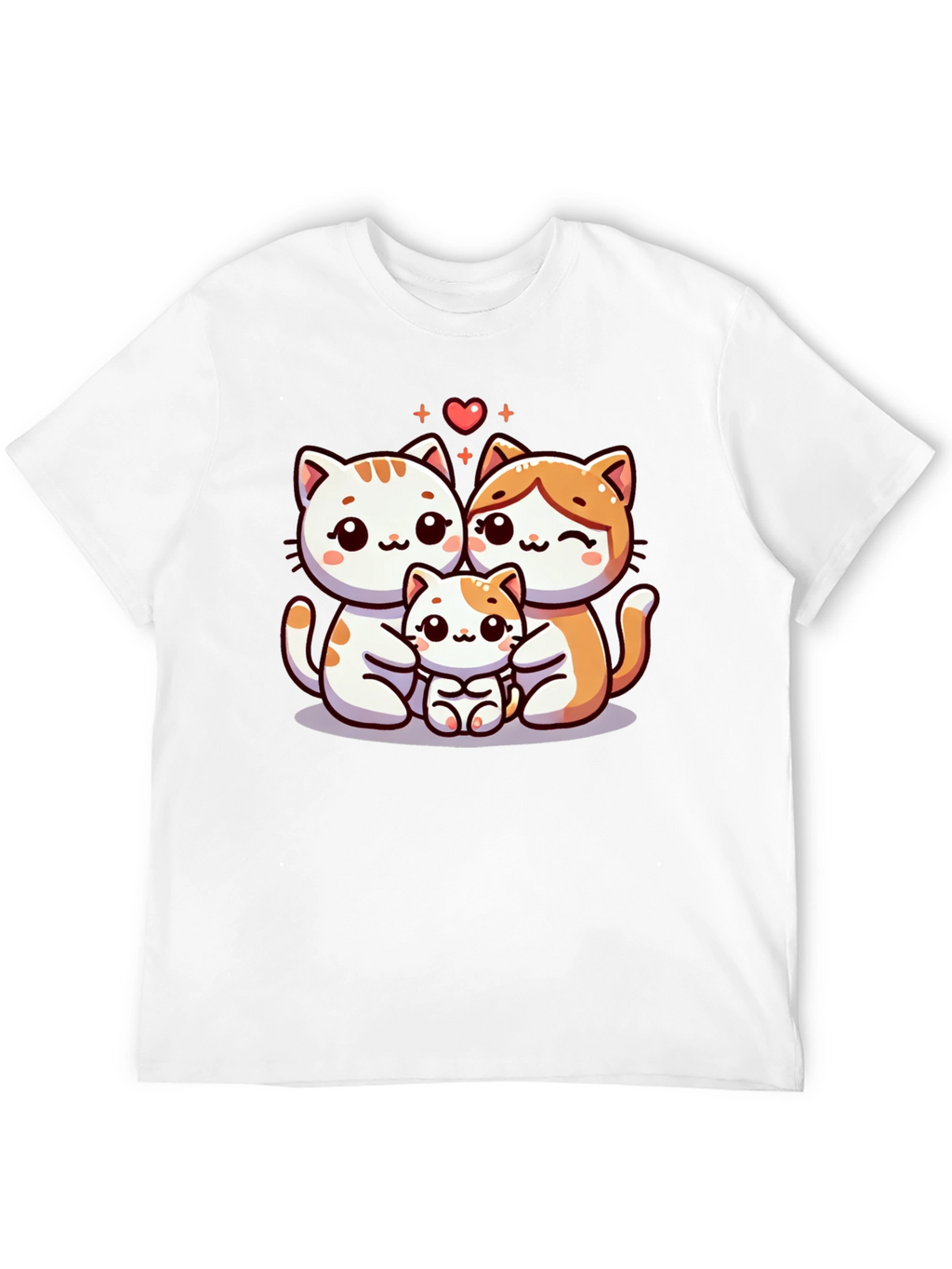 Cute Cat Family Graphic Tee - Black