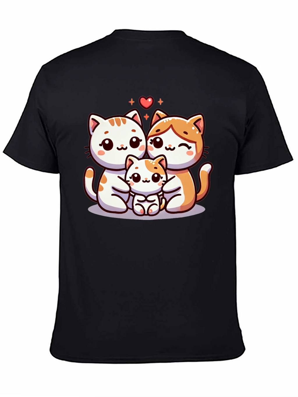 Cute Cat Family Graphic Tee - Black