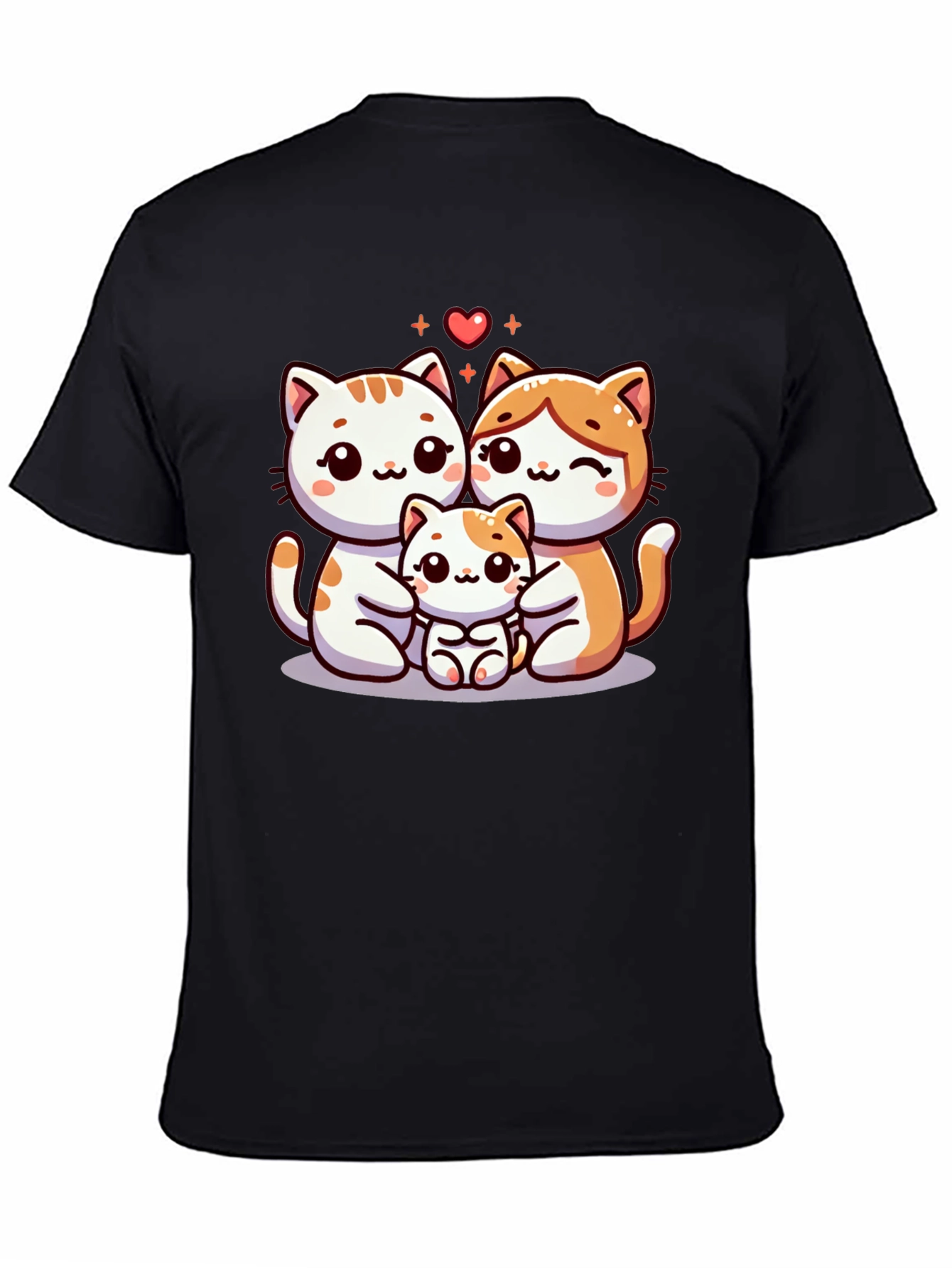 Cute Cat Family Graphic Tee - Black