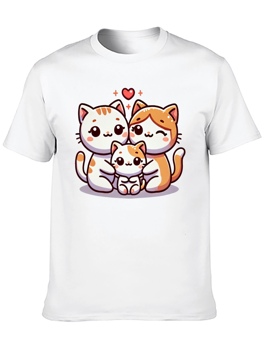 Cute Cat Family Graphic Tee - Black