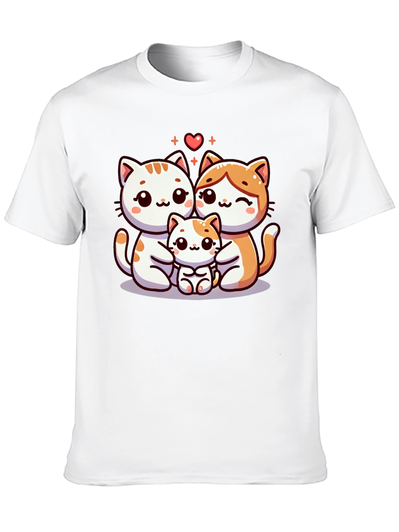 Cute Cat Family Graphic Tee - Black