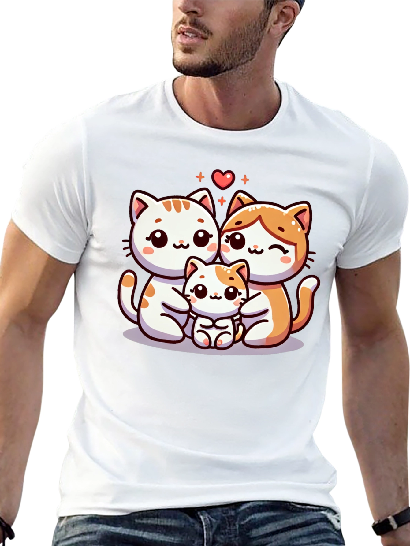 Cute Cat Family Graphic Tee - Black