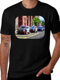 Police Car Parade Graphic Black T-Shirt