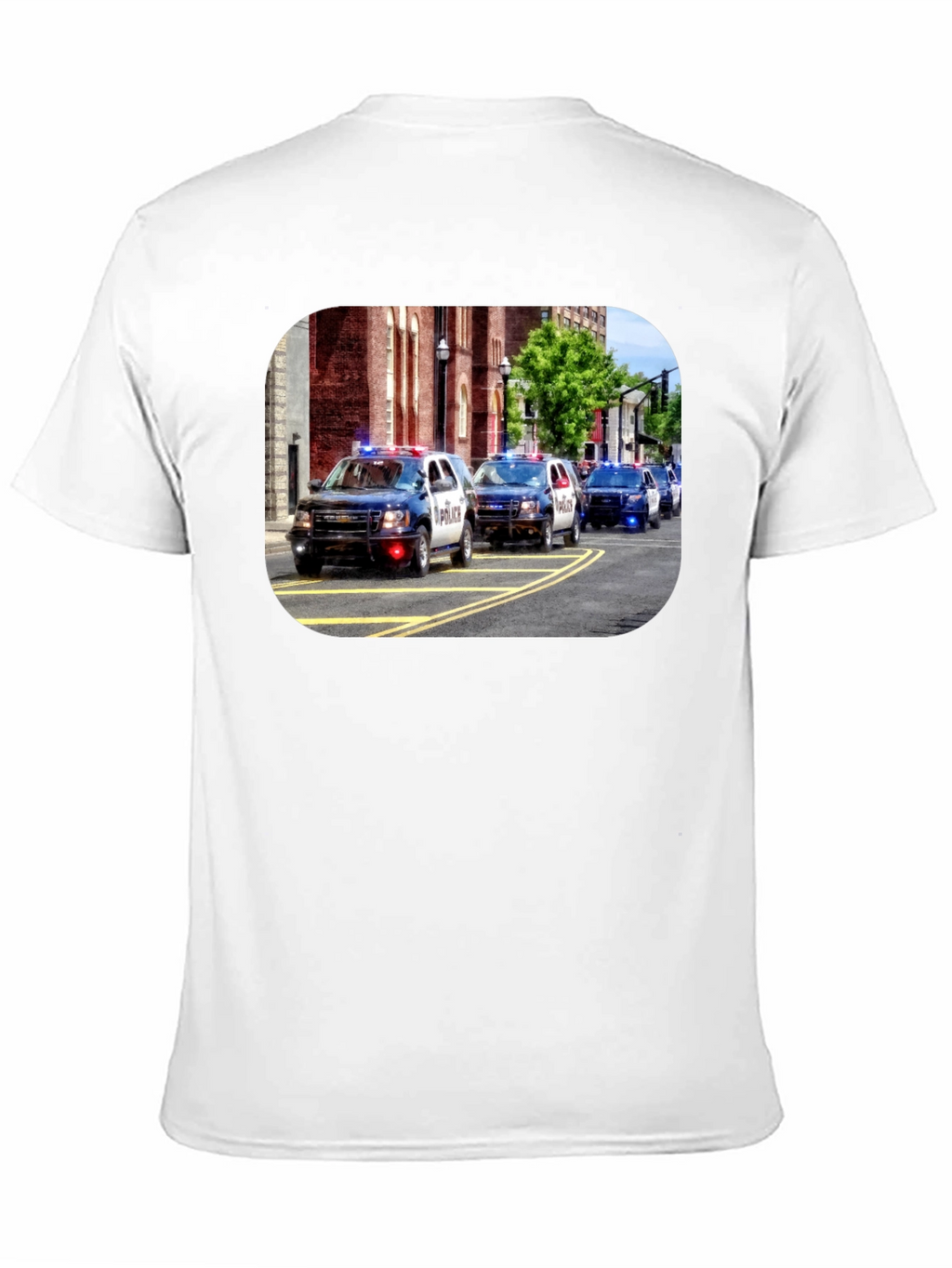 Police Car Parade Graphic Black T-Shirt