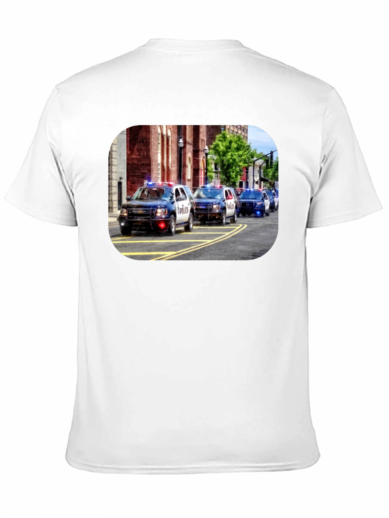Police Car Parade Graphic Black T-Shirt