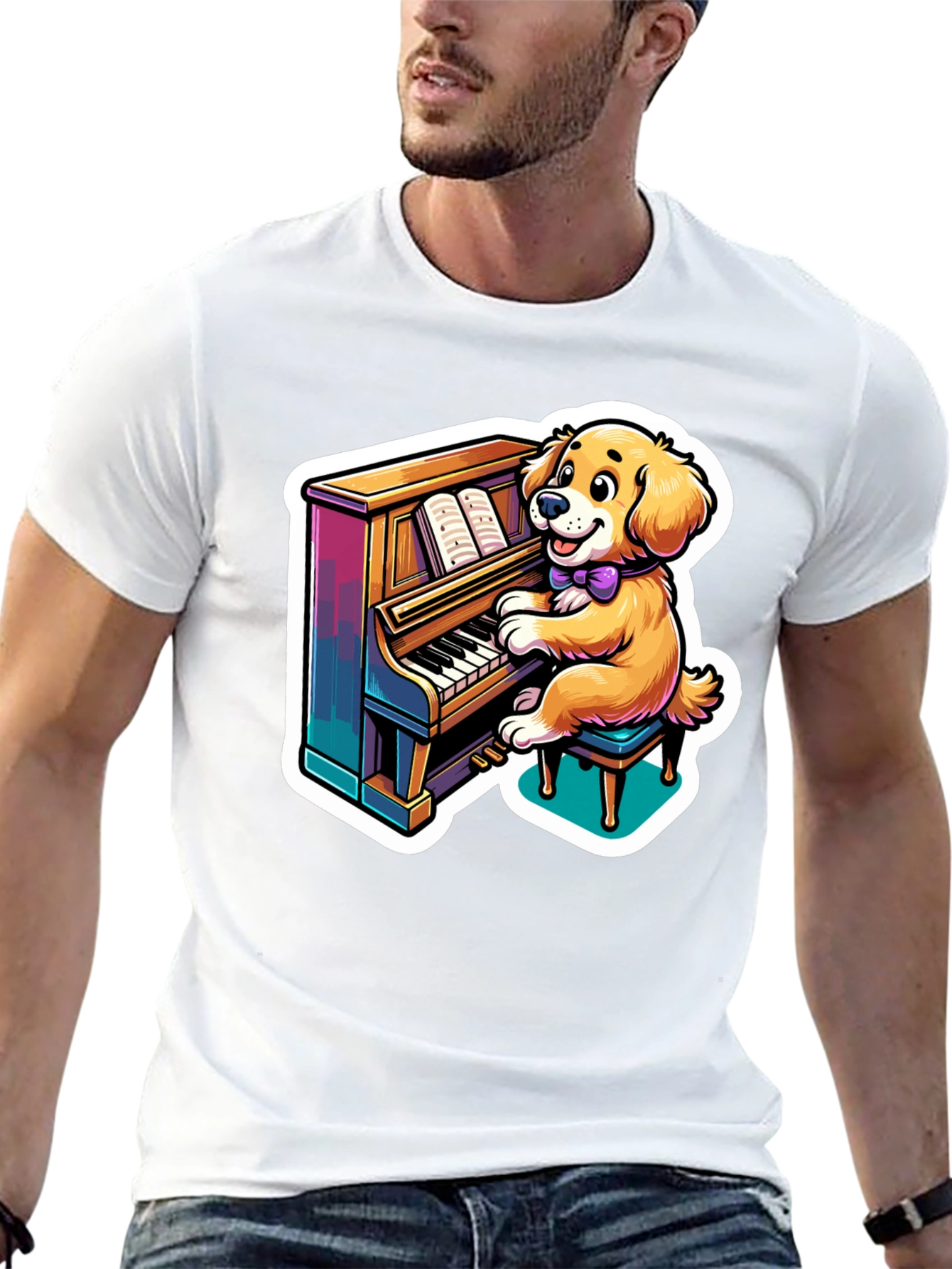 Piano Playing Dog T-Shirt – Fun Music Dog Lover Tee