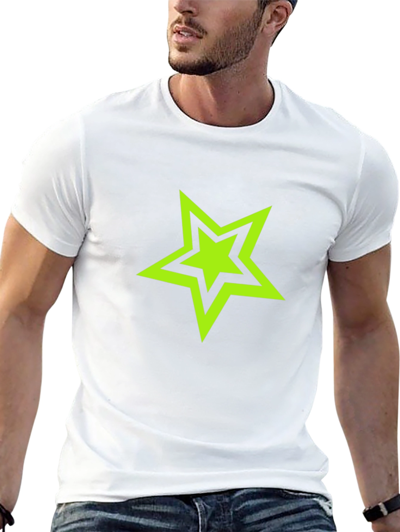 Black T-shirt with Green Star Graphic