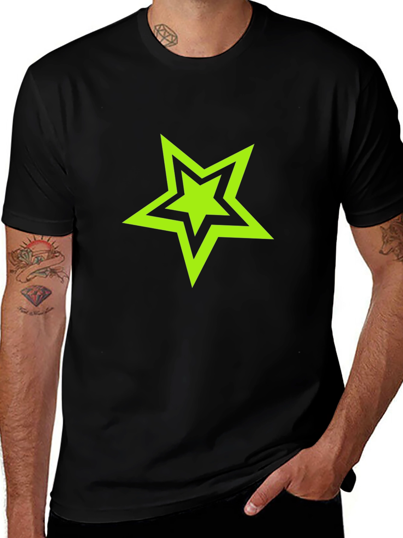 Black T-shirt with Green Star Graphic