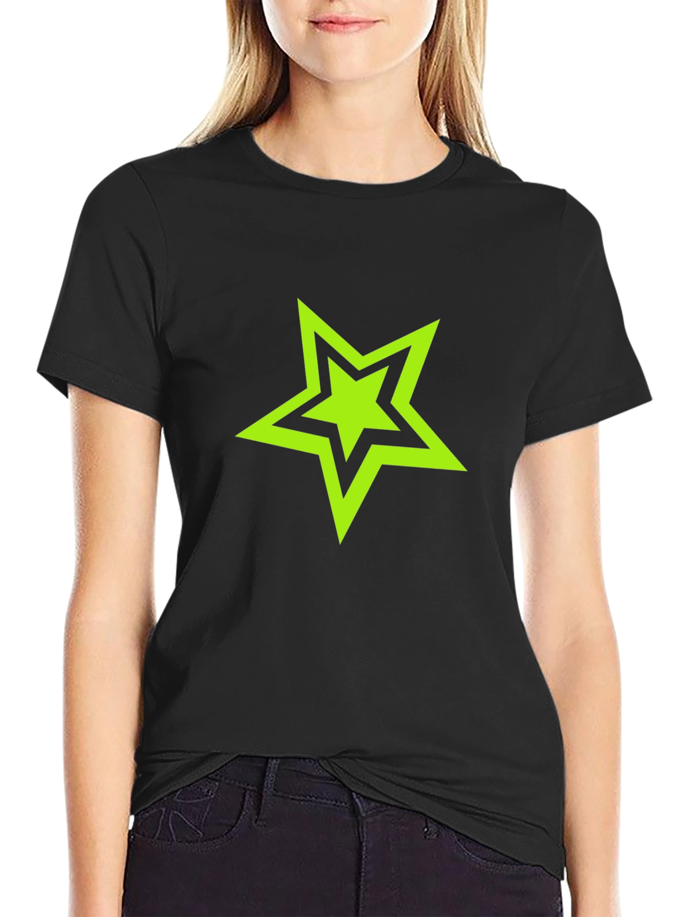 Black T-shirt with Green Star Graphic