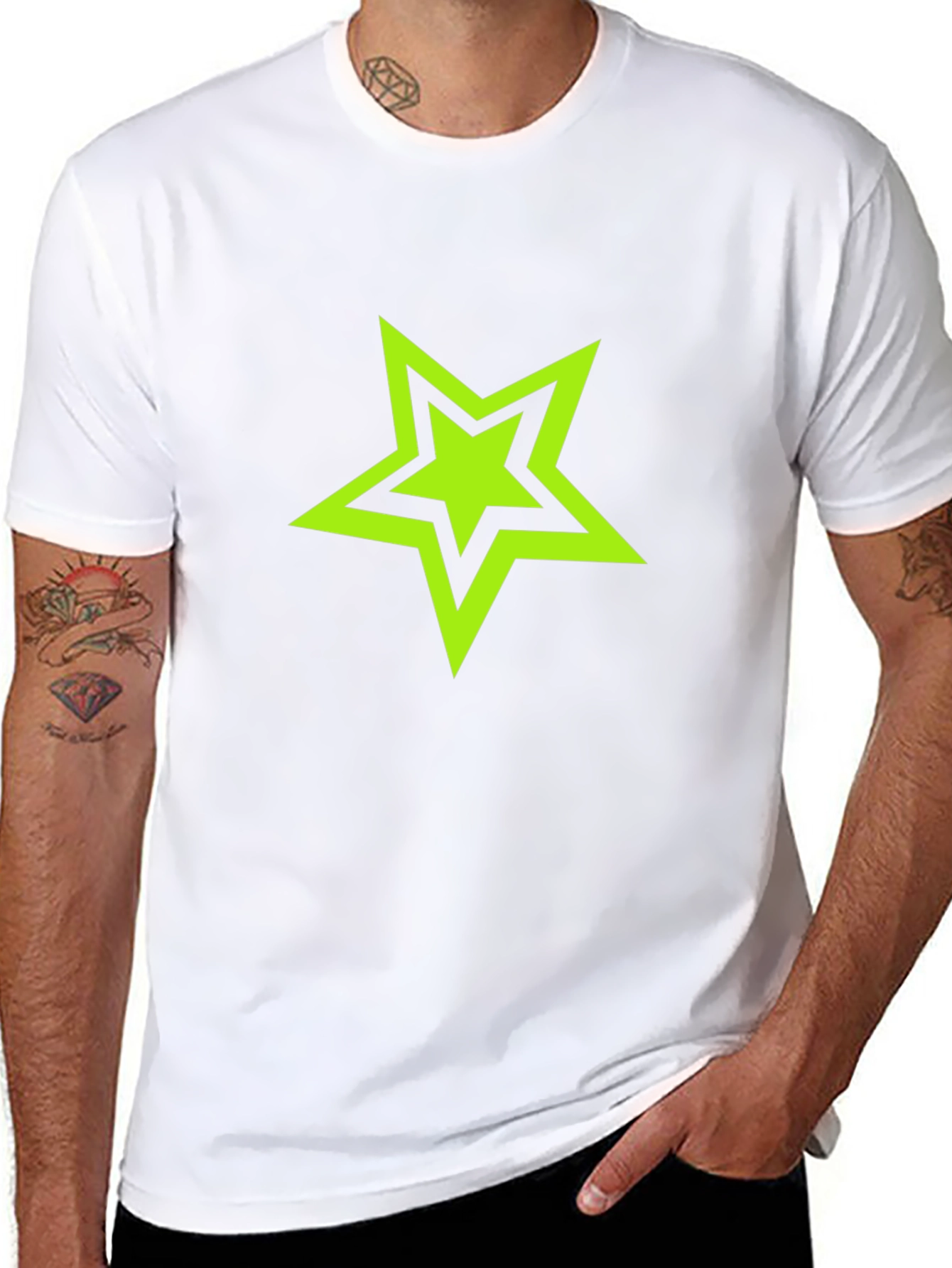 Black T-shirt with Green Star Graphic