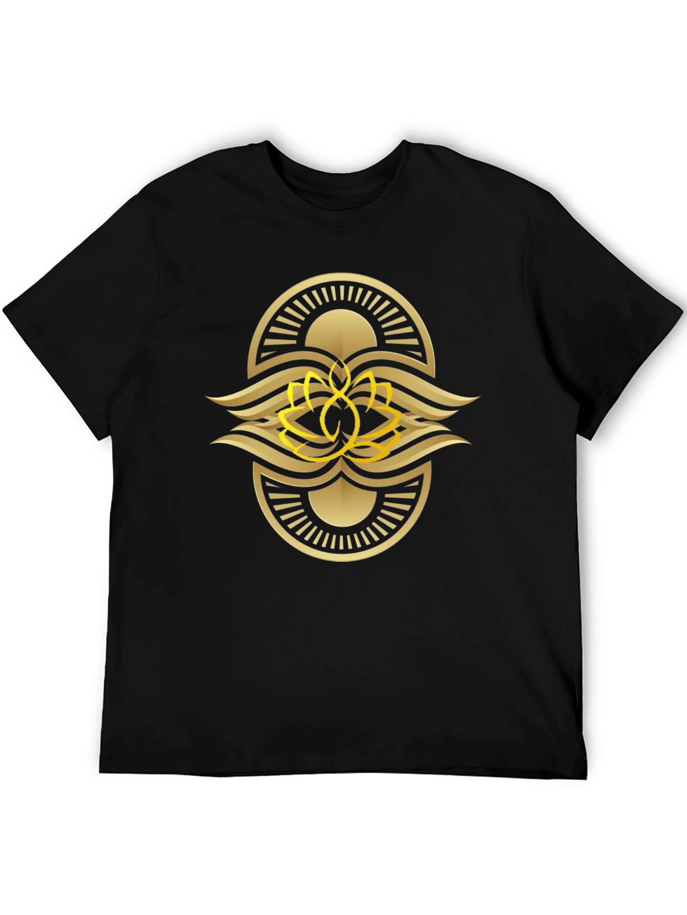 Black Tee with Gold Lotus Design