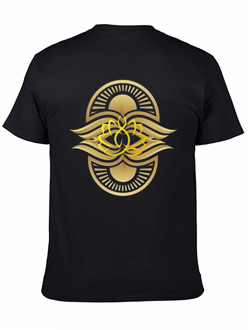 Black Tee with Gold Lotus Design