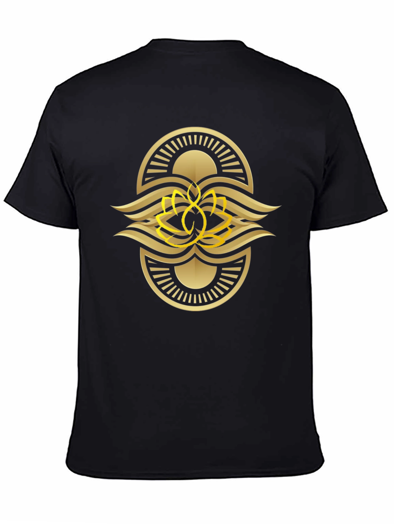 Black Tee with Gold Lotus Design