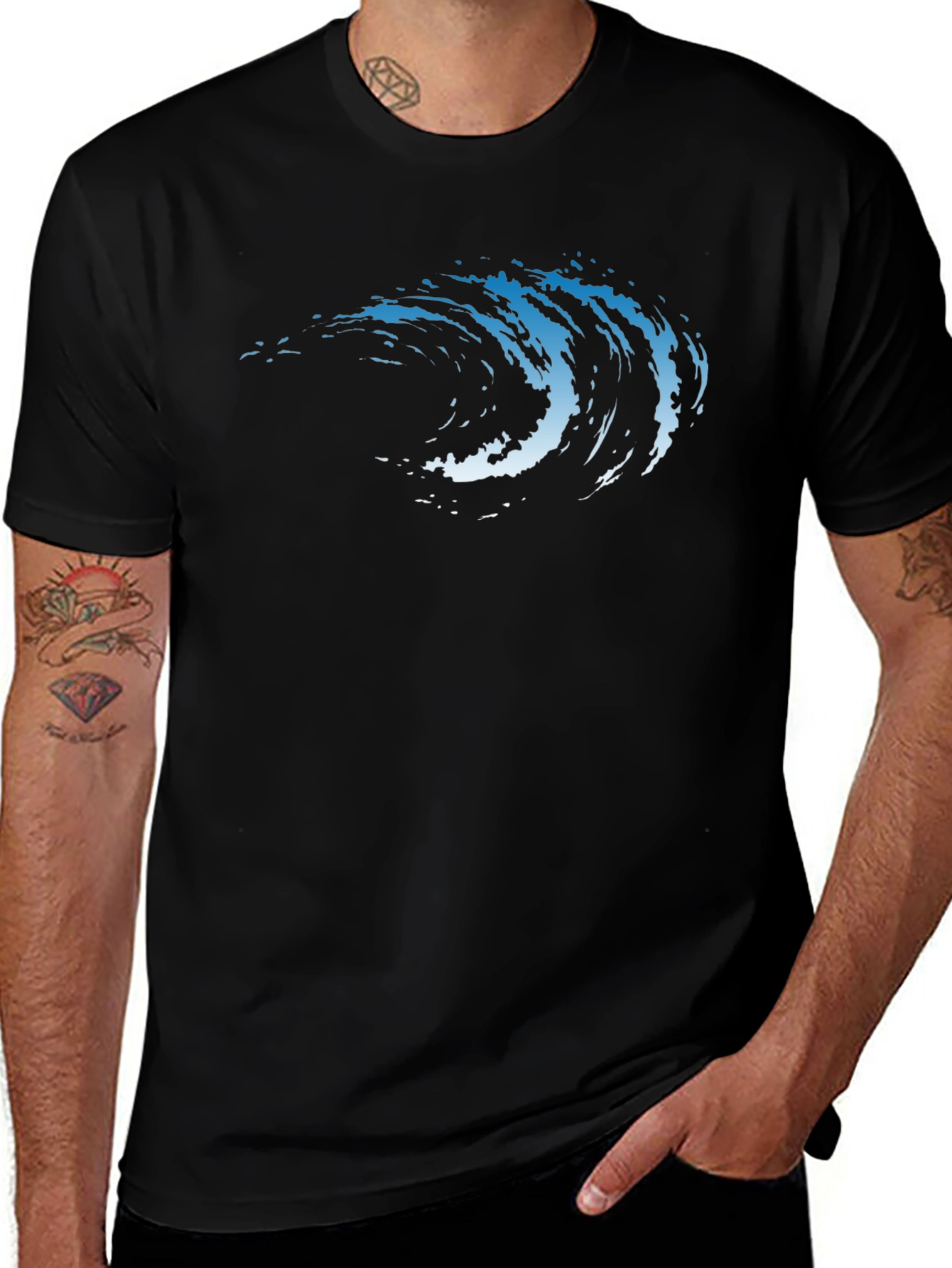 Wave Graphic Tee - Cool Black T-Shirt