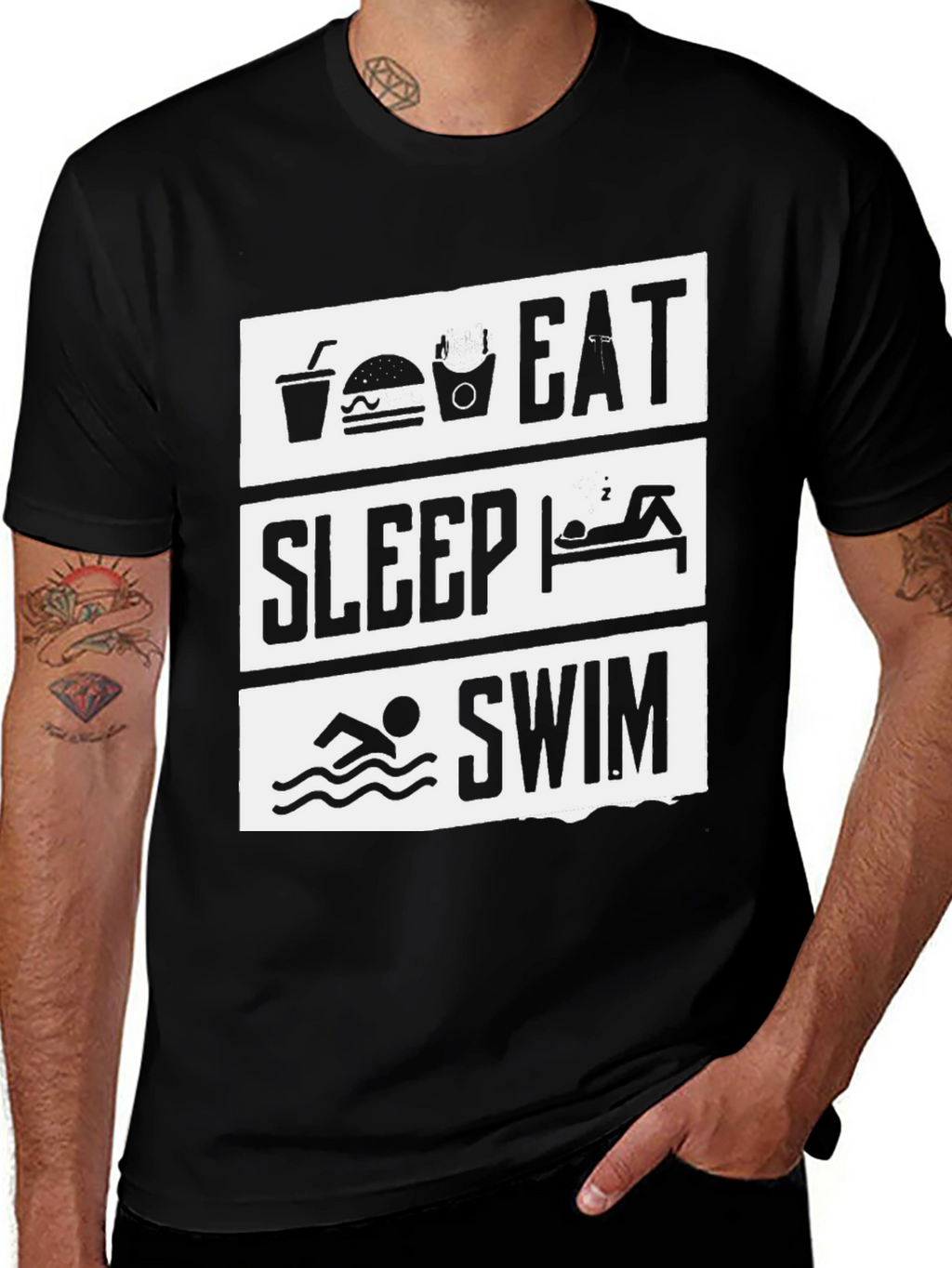 Eat Sleep Swim Graphic Tee - Black Cotton T-Shirt