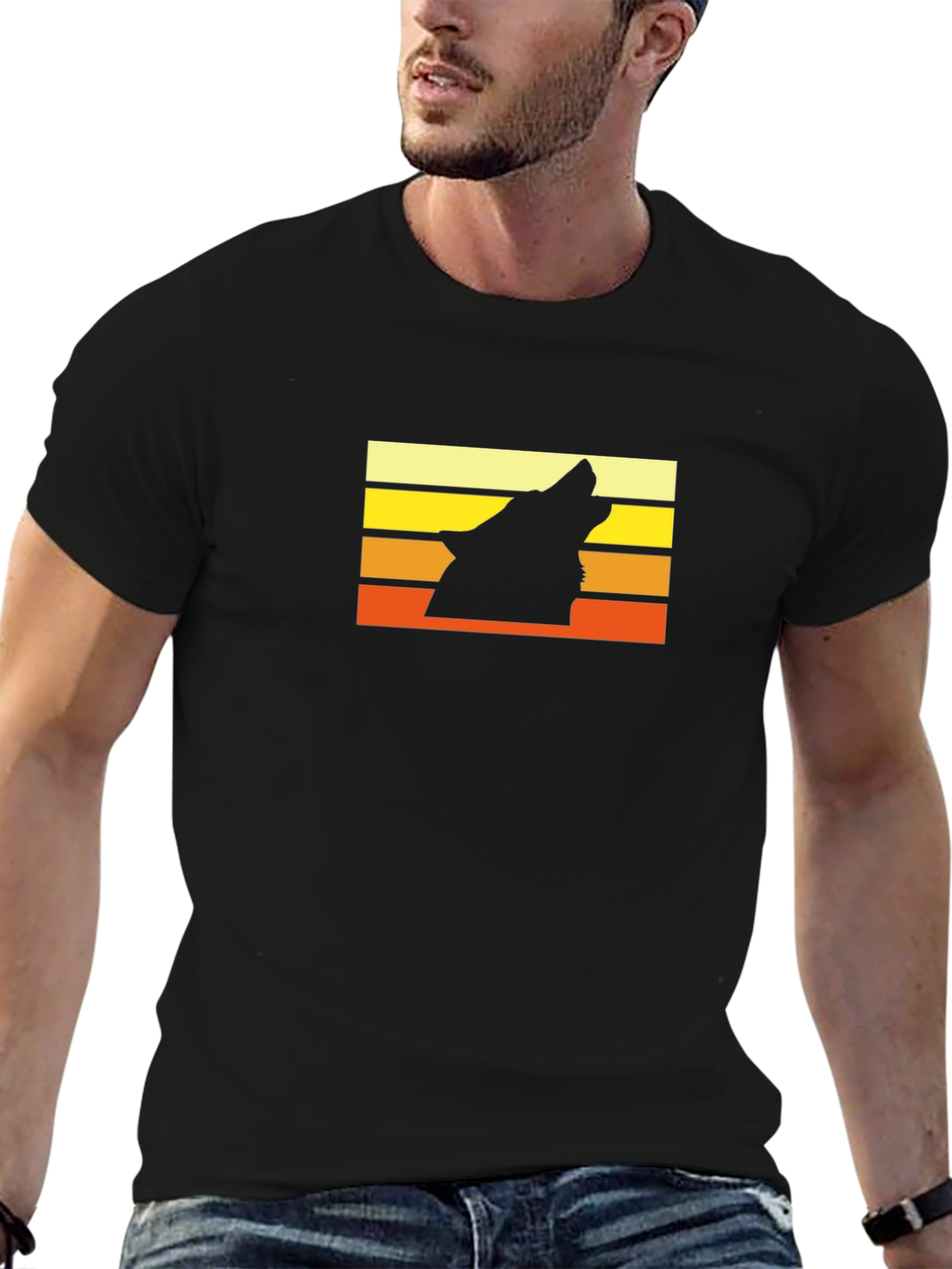 Retro Wolf Silhouette Graphic T-Shirt