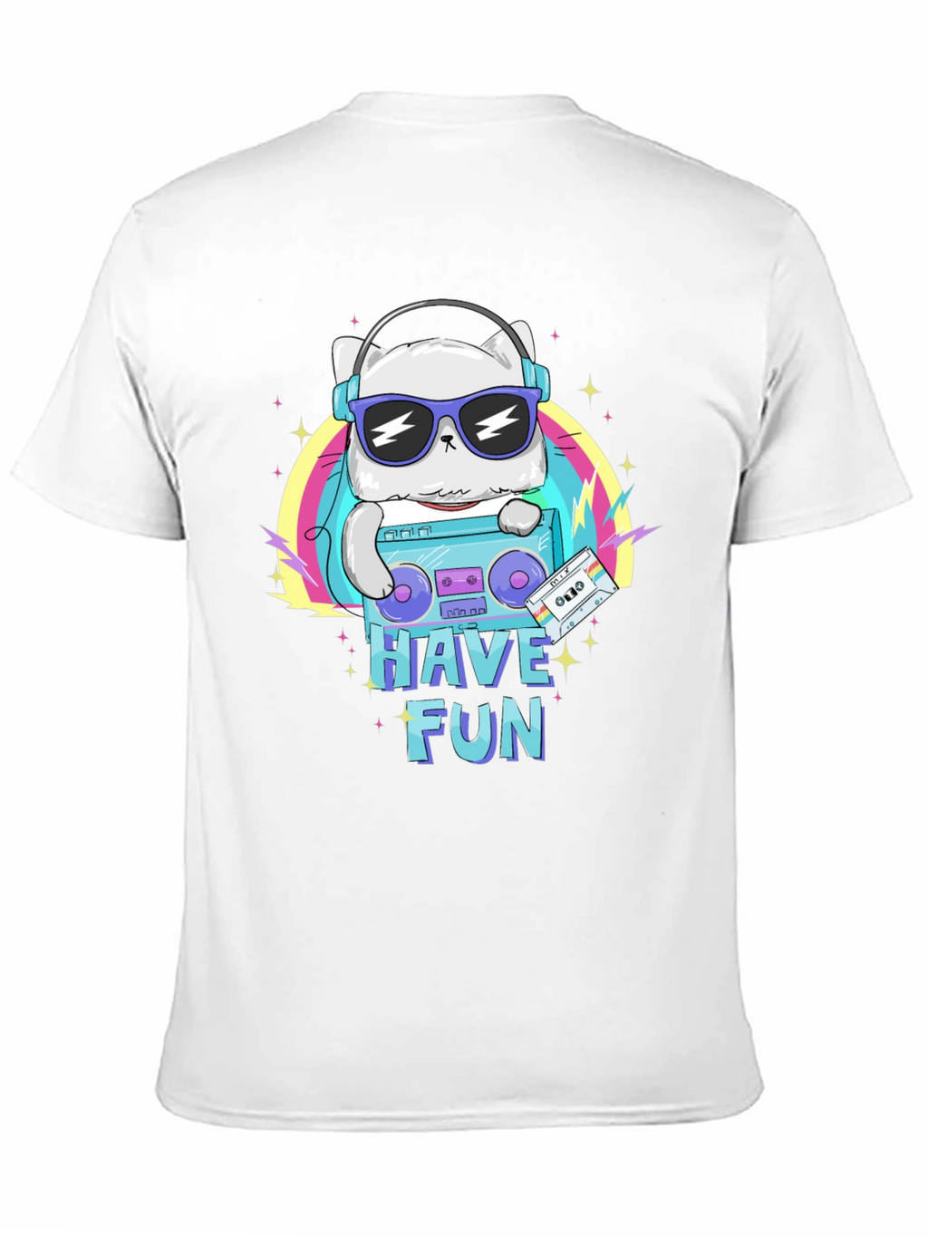 Cool Cat Boombox Graphic T-Shirt - Black Cotton Tee