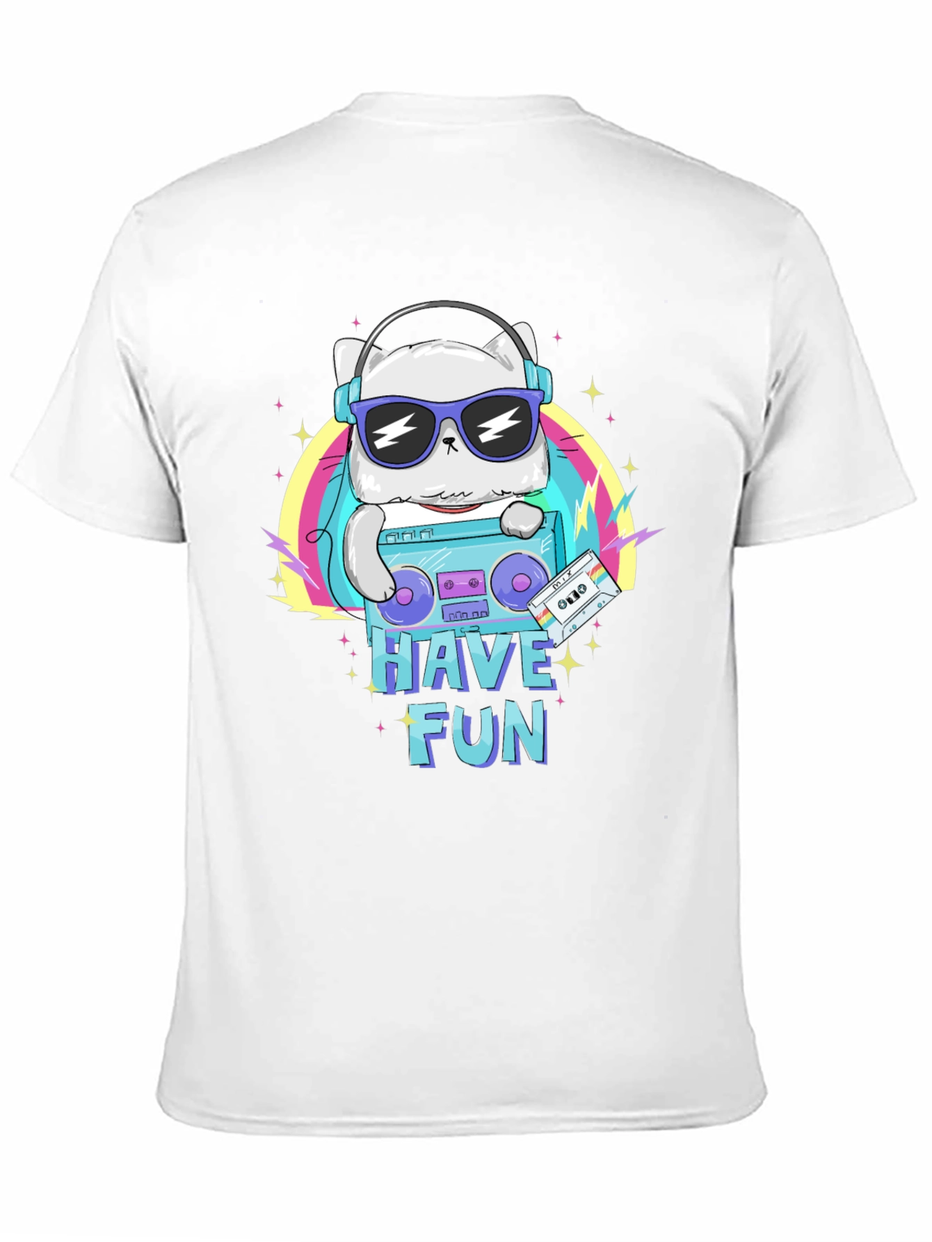 Cool Cat Boombox Graphic T-Shirt - Black Cotton Tee