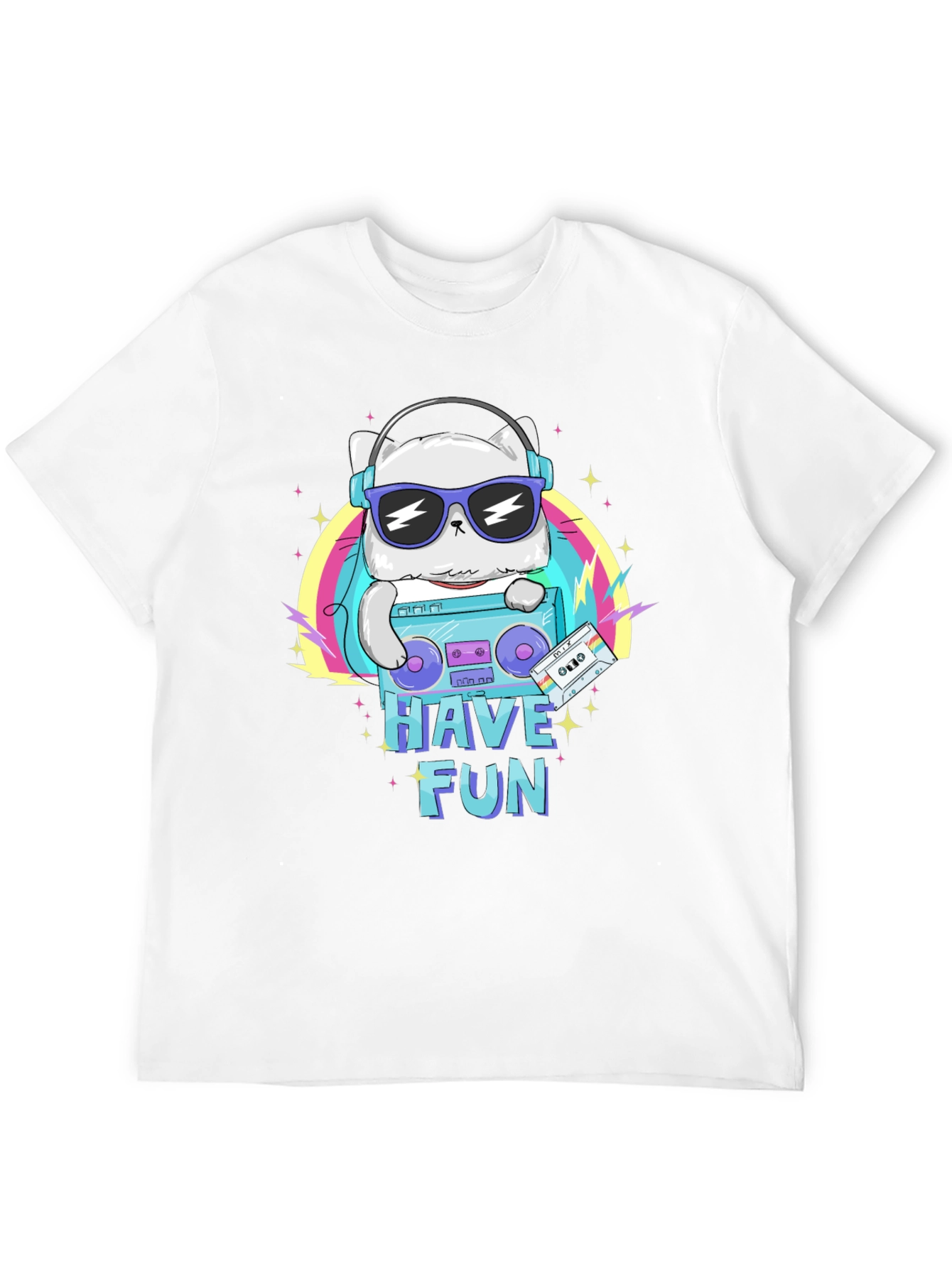 Cool Cat Boombox Graphic T-Shirt - Black Cotton Tee