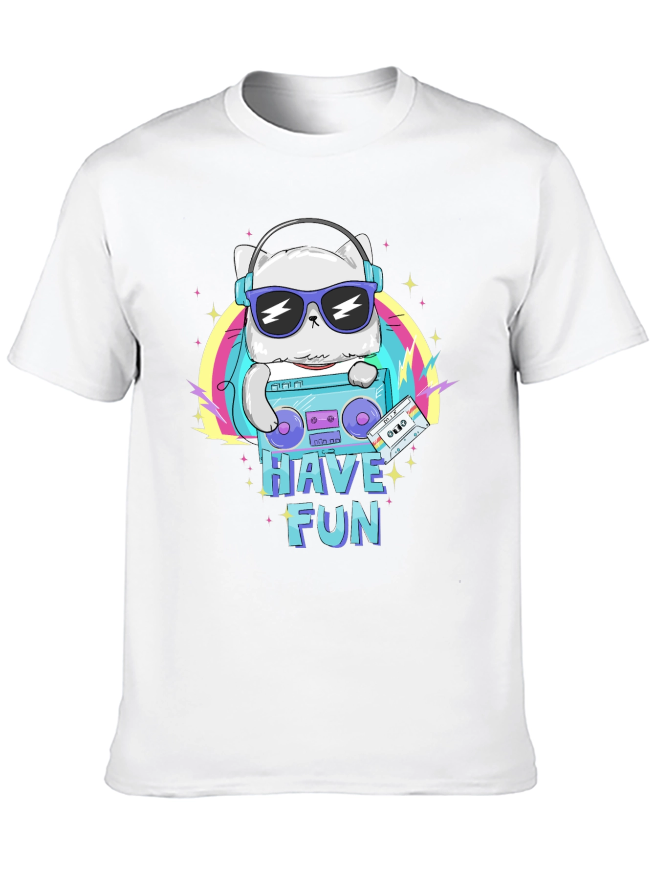 Cool Cat Boombox Graphic T-Shirt - Black Cotton Tee
