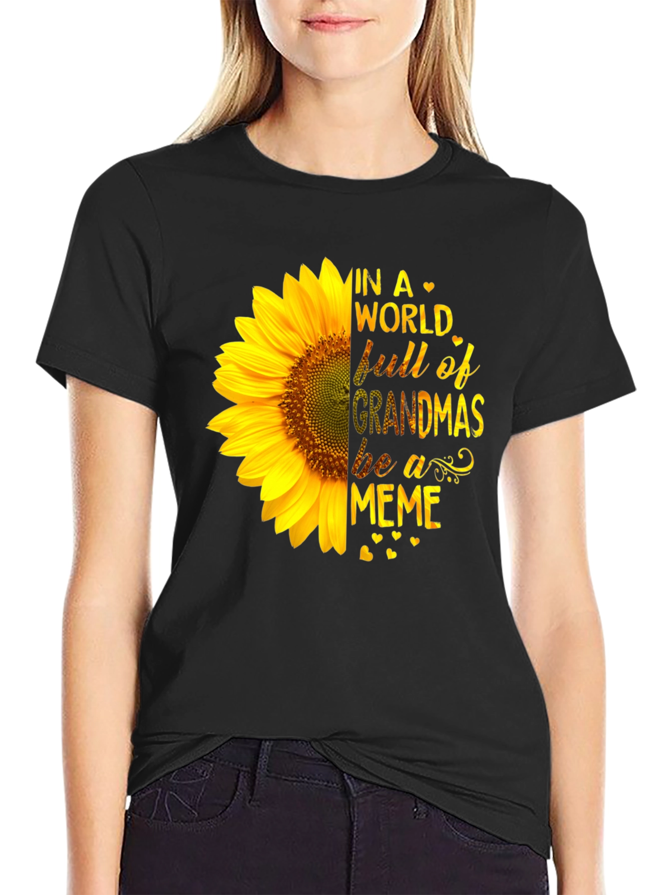 Sunflower Grandma Meme Black T-Shirt