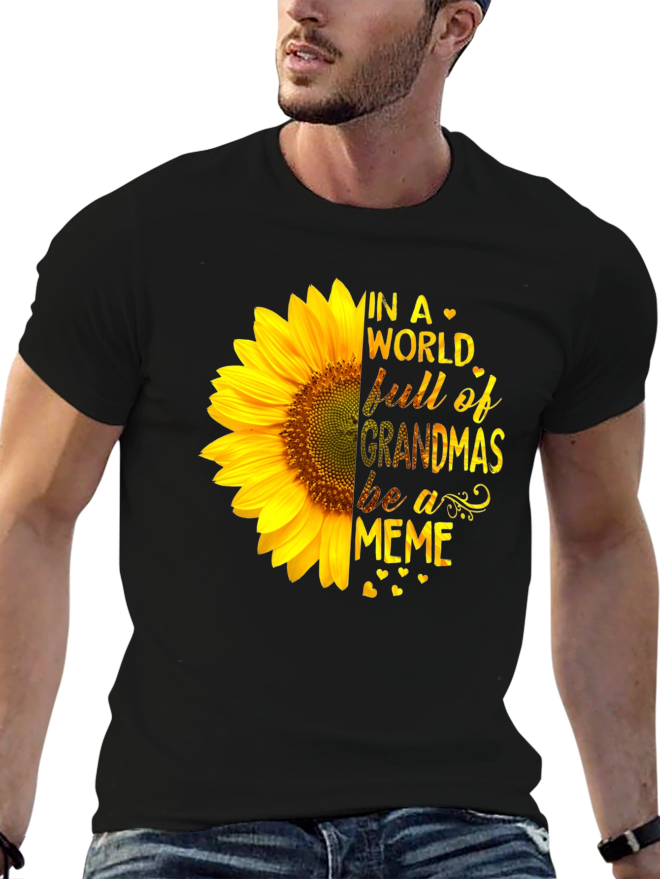 Sunflower Grandma Meme Black T-Shirt