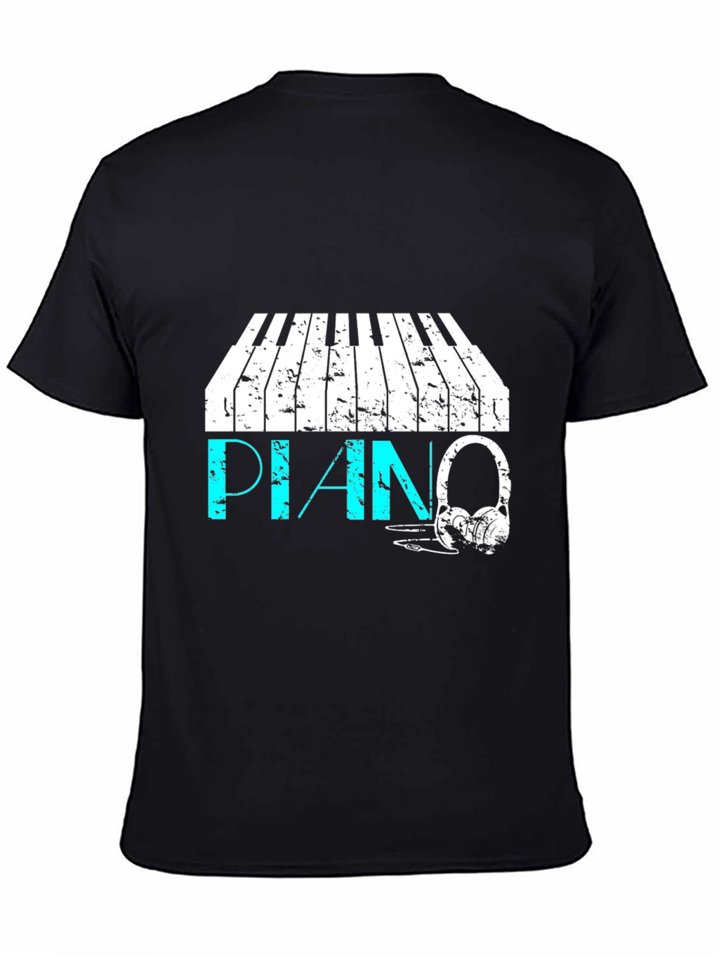 Piano & Headphone Graphic Black T-Shirt