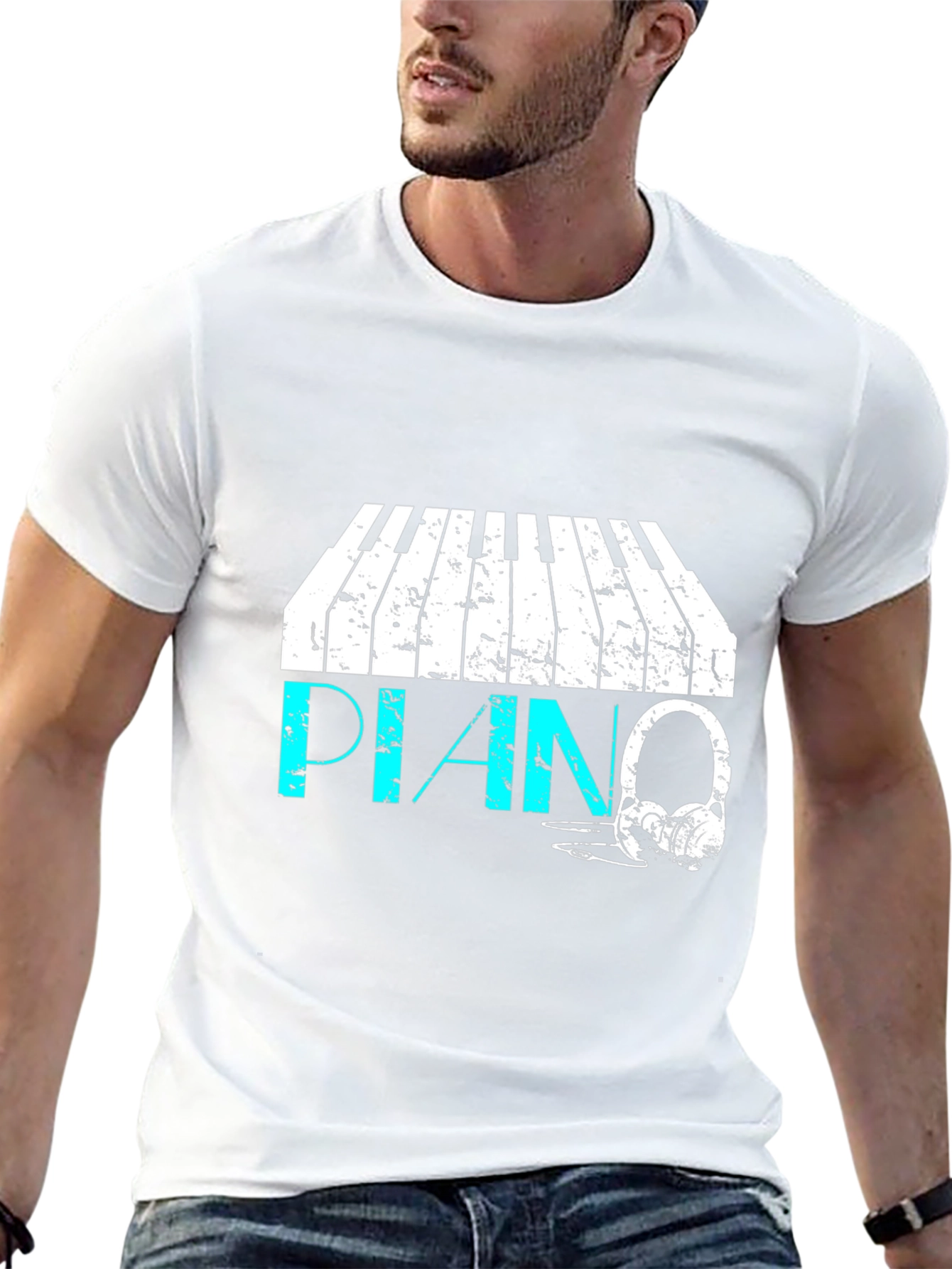 Piano & Headphone Graphic Black T-Shirt