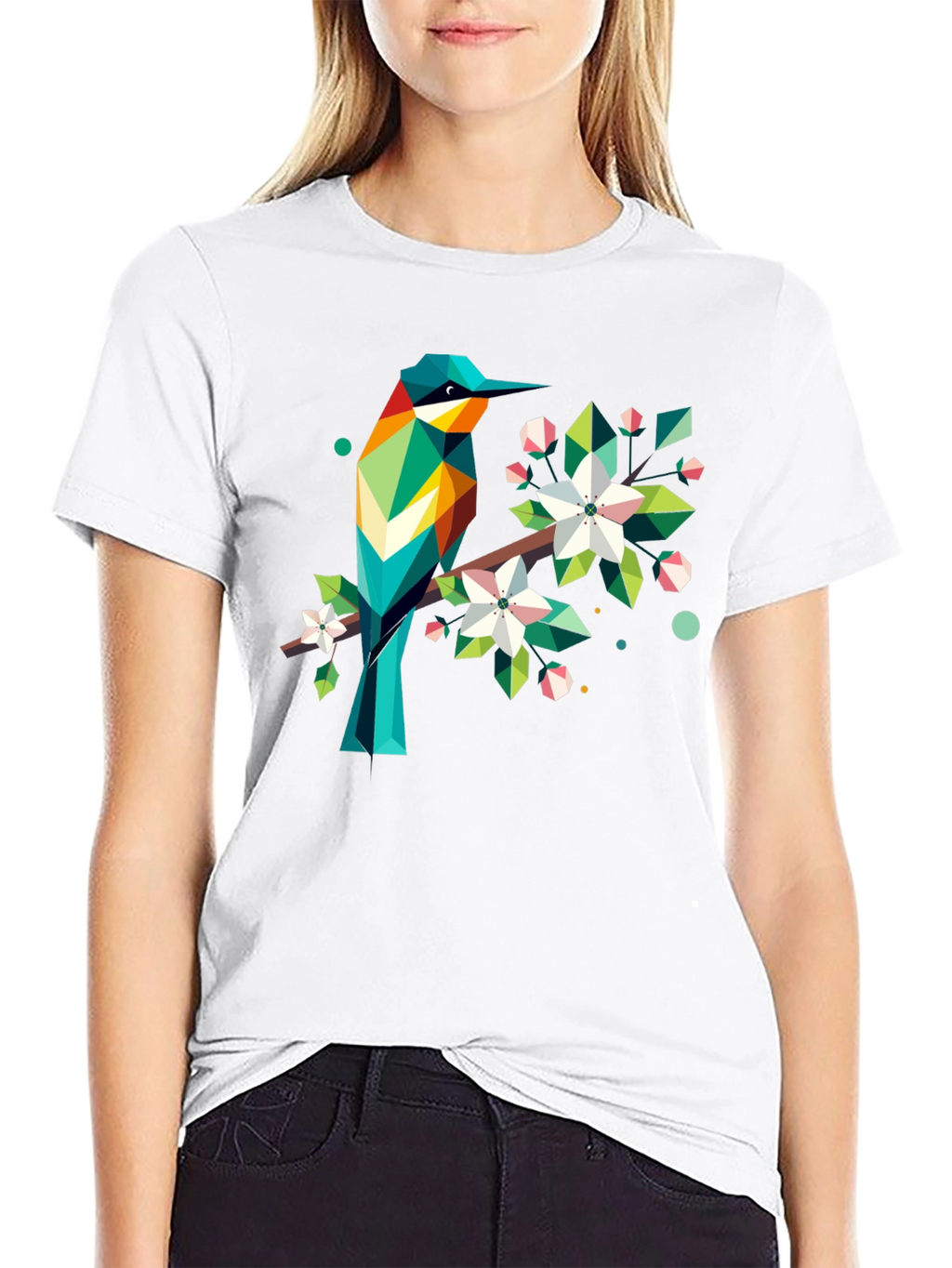 Geometric Bird Print Black T-Shirt