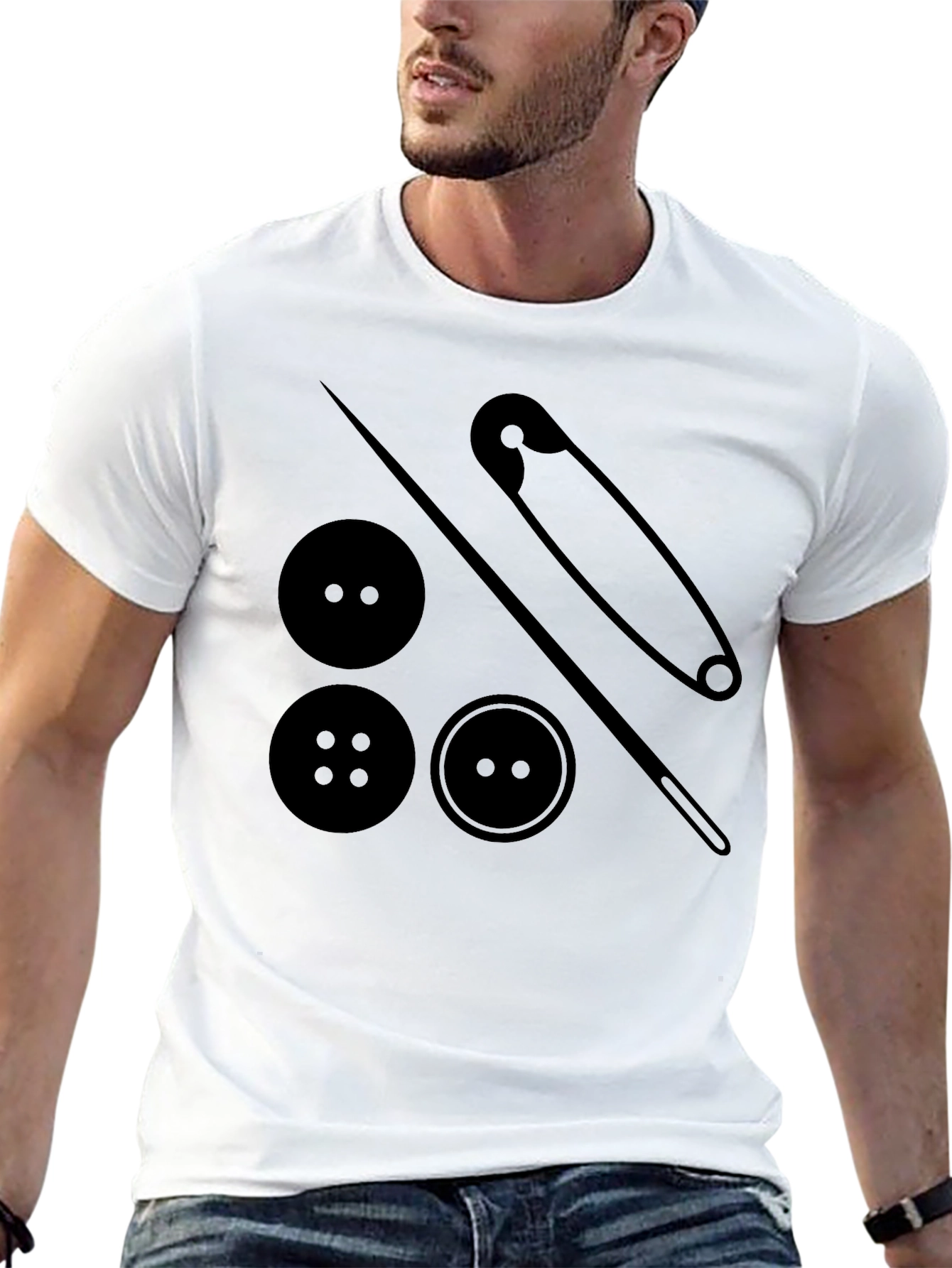 Sewing Buttons & Pin T-Shirt - Black