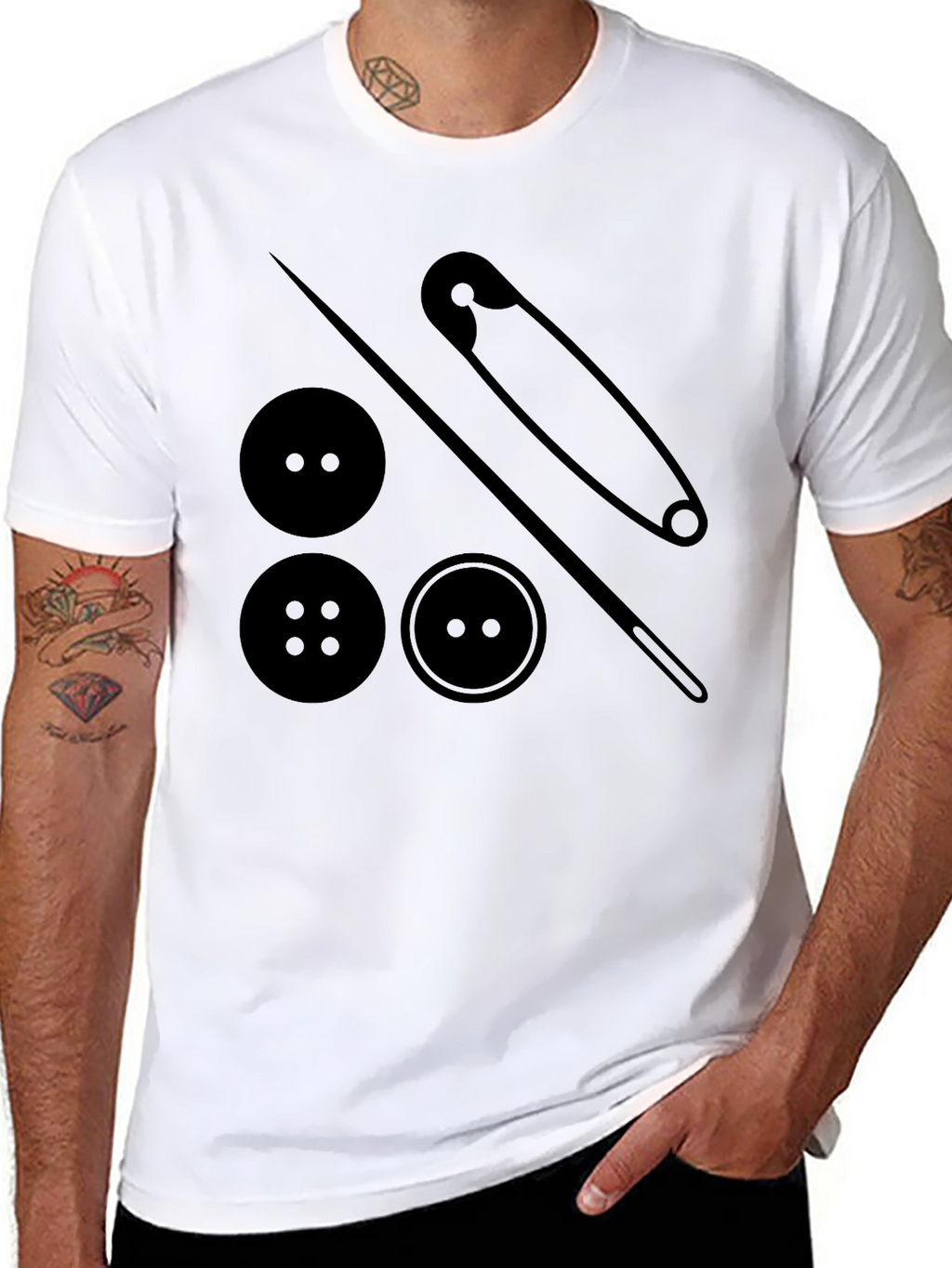Sewing Buttons & Pin T-Shirt - Black