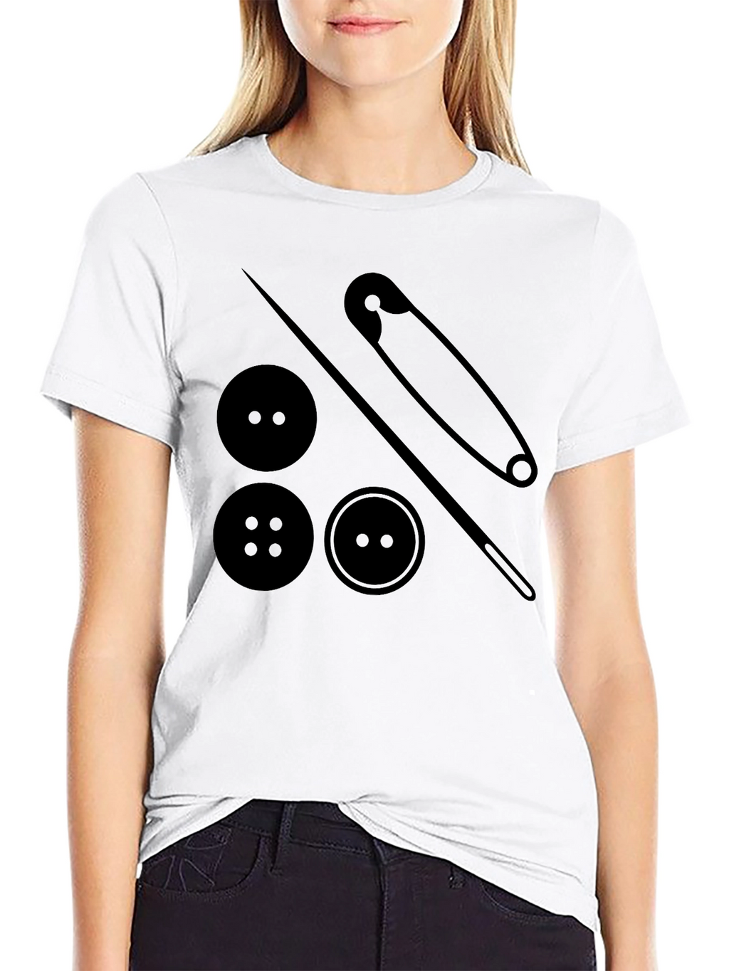 Sewing Buttons & Pin T-Shirt - Black