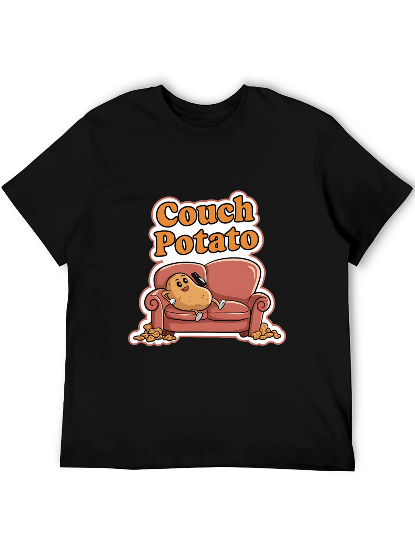 Couch Potato Black Graphic Tee - Funny Cartoon Potato Shirt