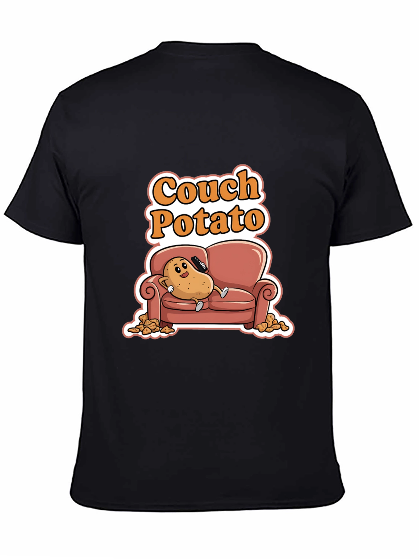 Couch Potato Black Graphic Tee - Funny Cartoon Potato Shirt