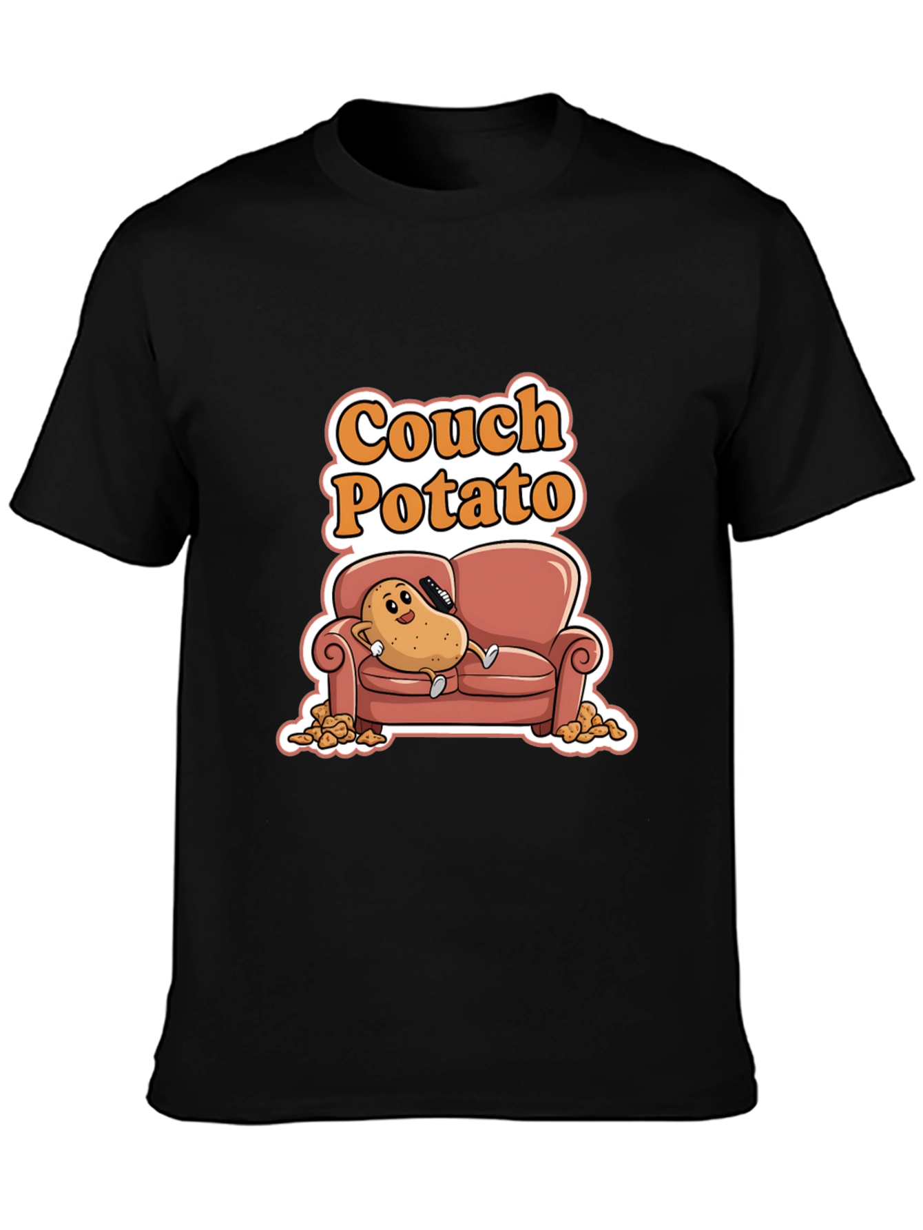 Couch Potato Black Graphic Tee - Funny Cartoon Potato Shirt