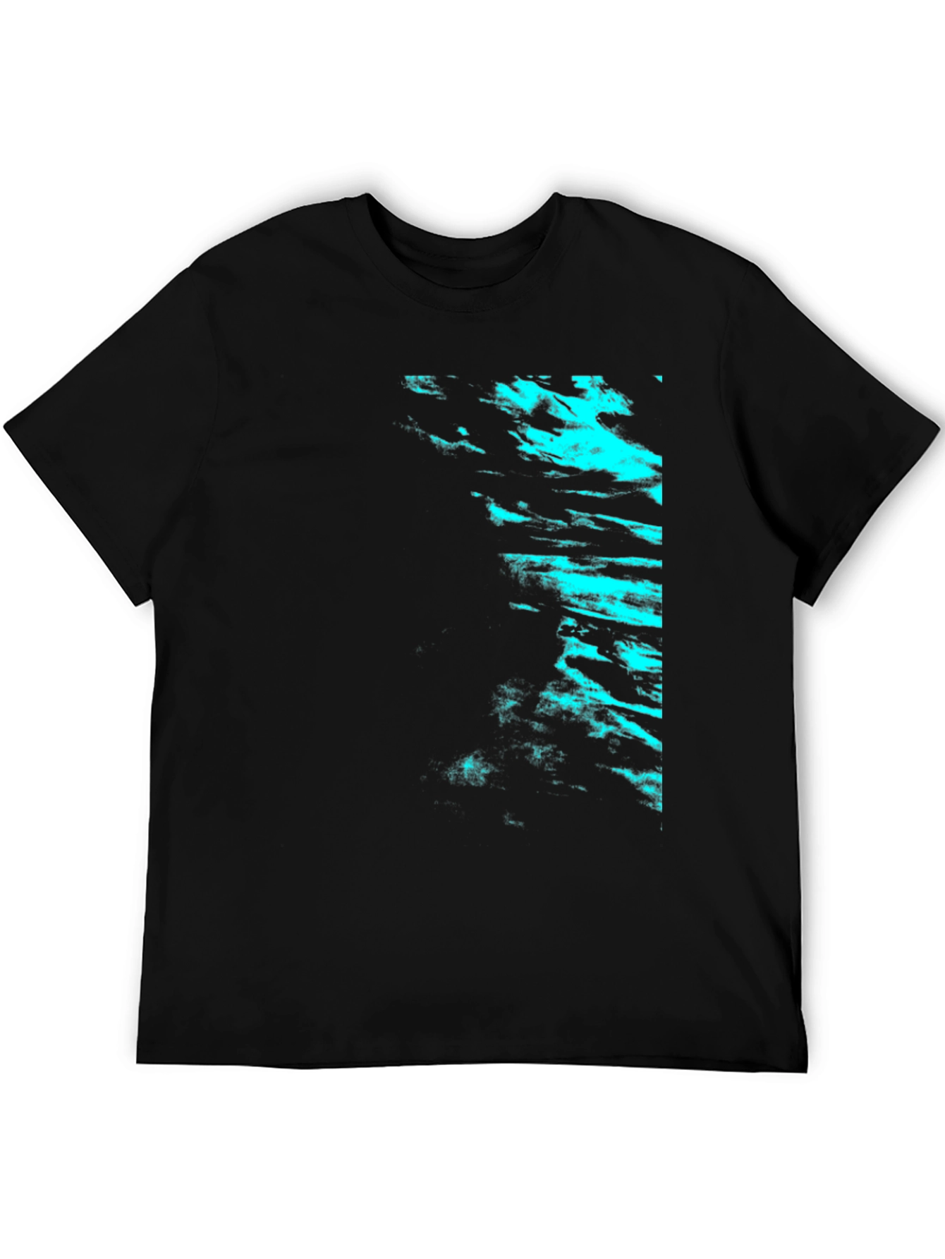 Black Tee with Cyan Abstract Design