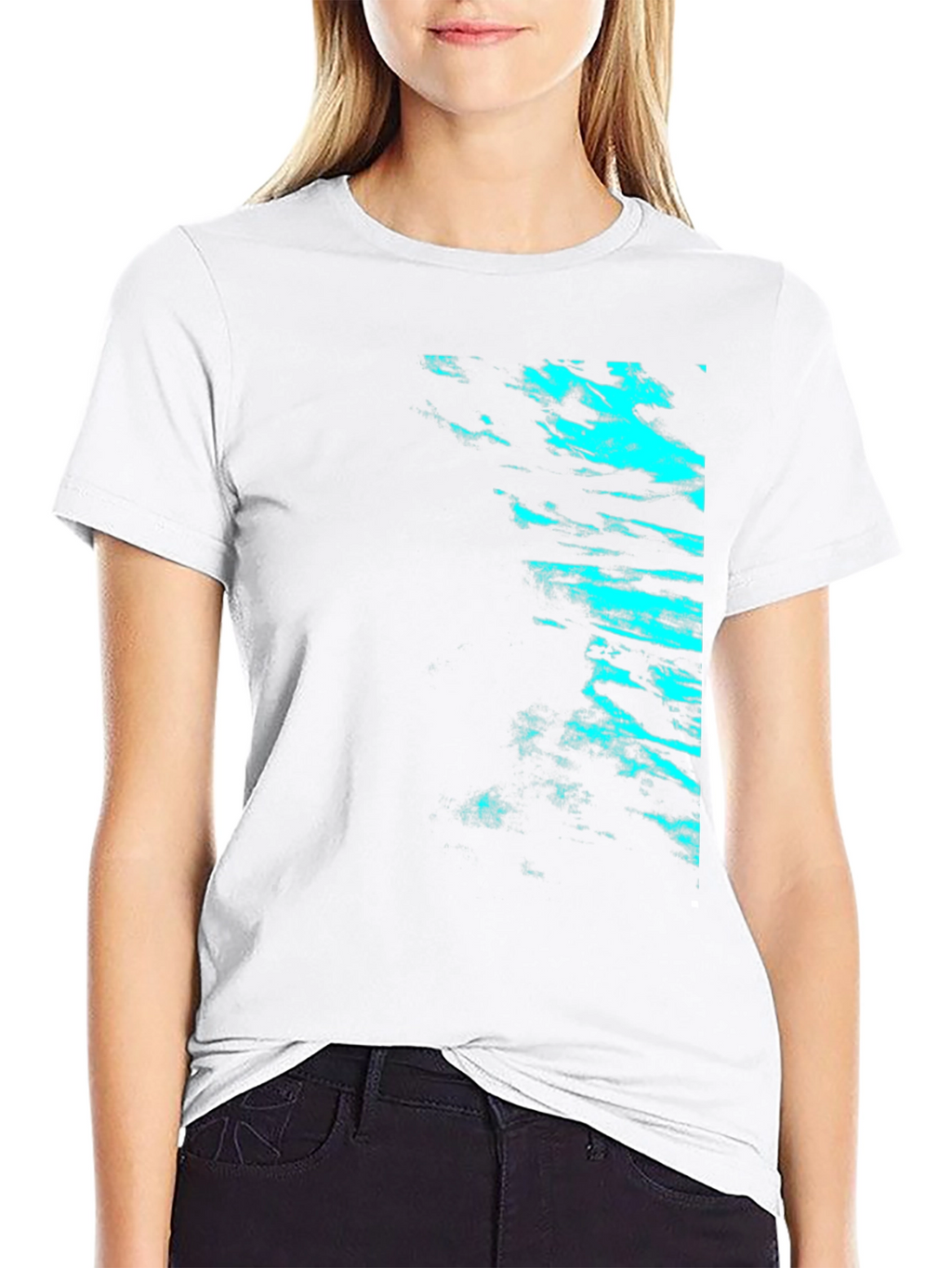 Black Tee with Cyan Abstract Design