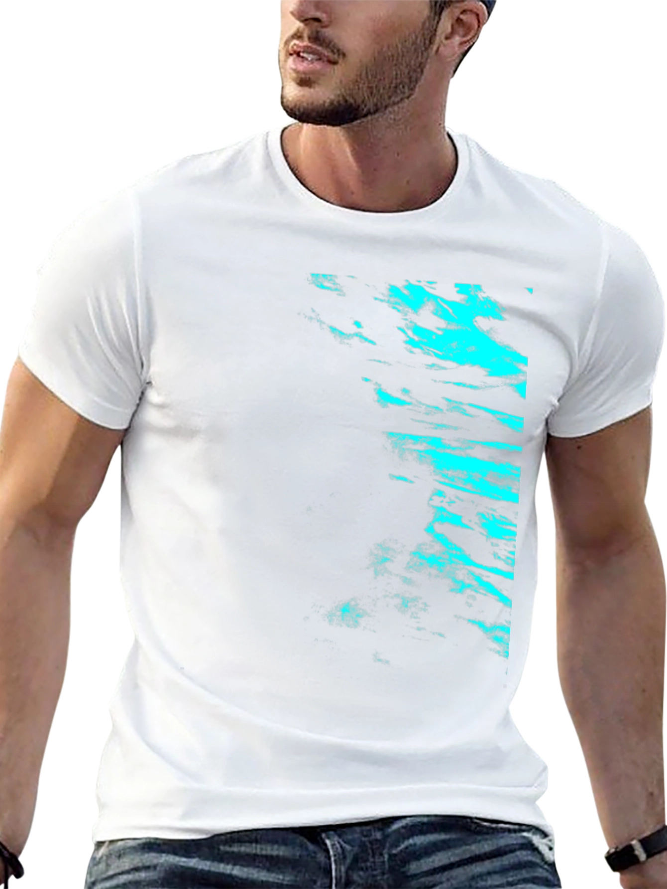 Black Tee with Cyan Abstract Design