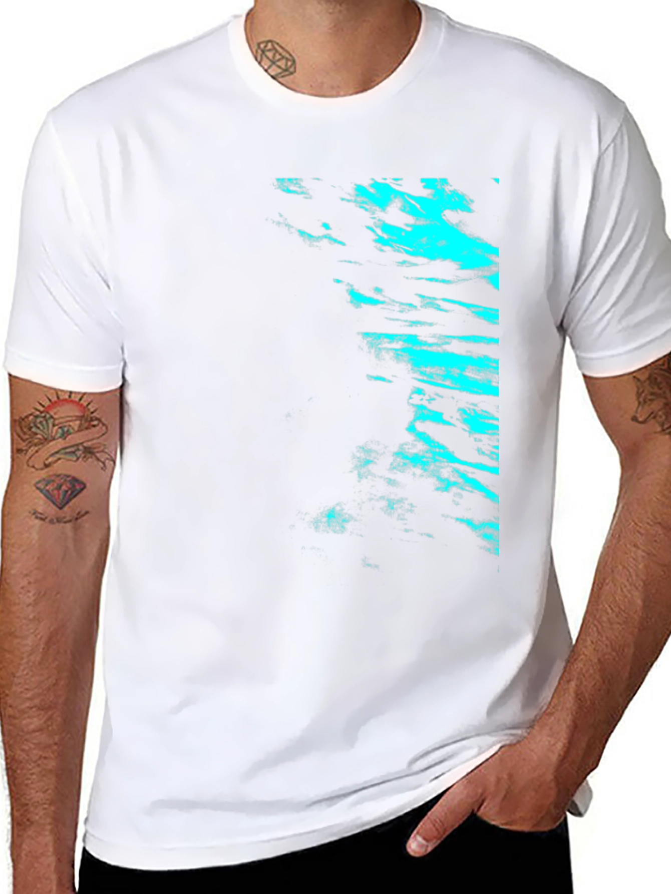 Black Tee with Cyan Abstract Design