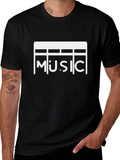 Stylish Music Graphic Black T-Shirt